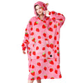 Three Poodle Wearable Blanket Hoodie, Oversized Sherpa Sweatshirt Blanket For Adults Women Men, Warm Cozy Strawberry Hooded Blan