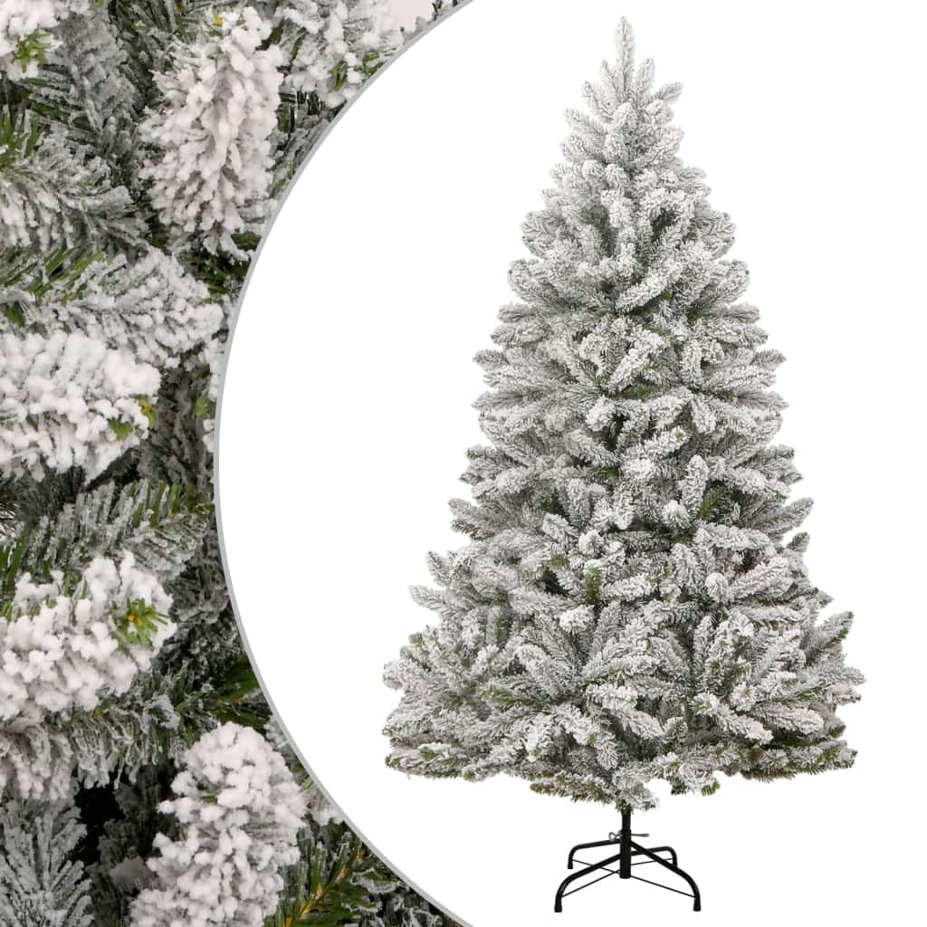 vidaXL Lifelike Artificial Hinged Christmas Tree with White Flocked Snow - 94.5&quot; Tall Green and White, Sturdy Metal Stand Included, Suitable for Indoor and Sheltered Outdoor Use