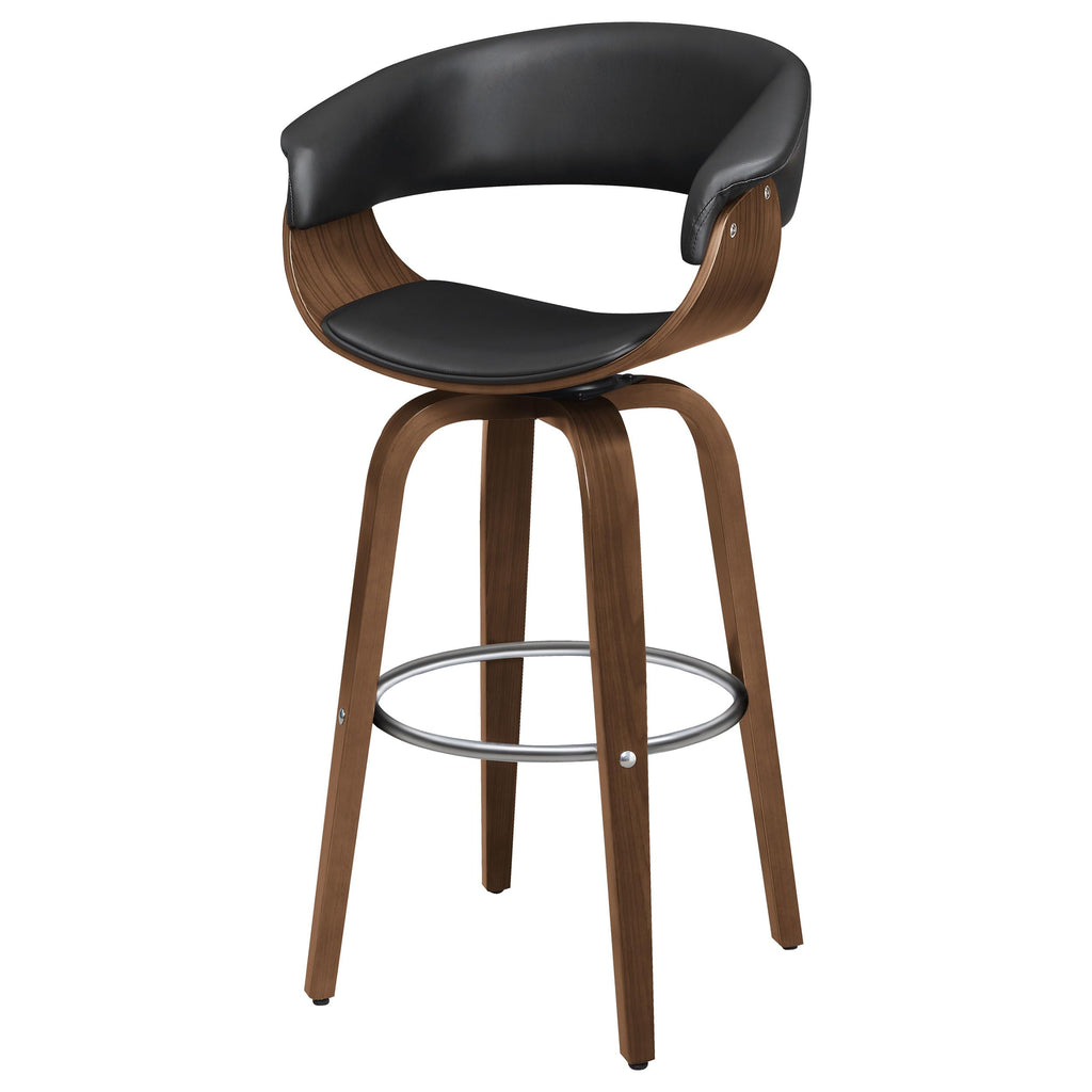 Zion Upholstered Swivel Bar Stool, Walnut and Black