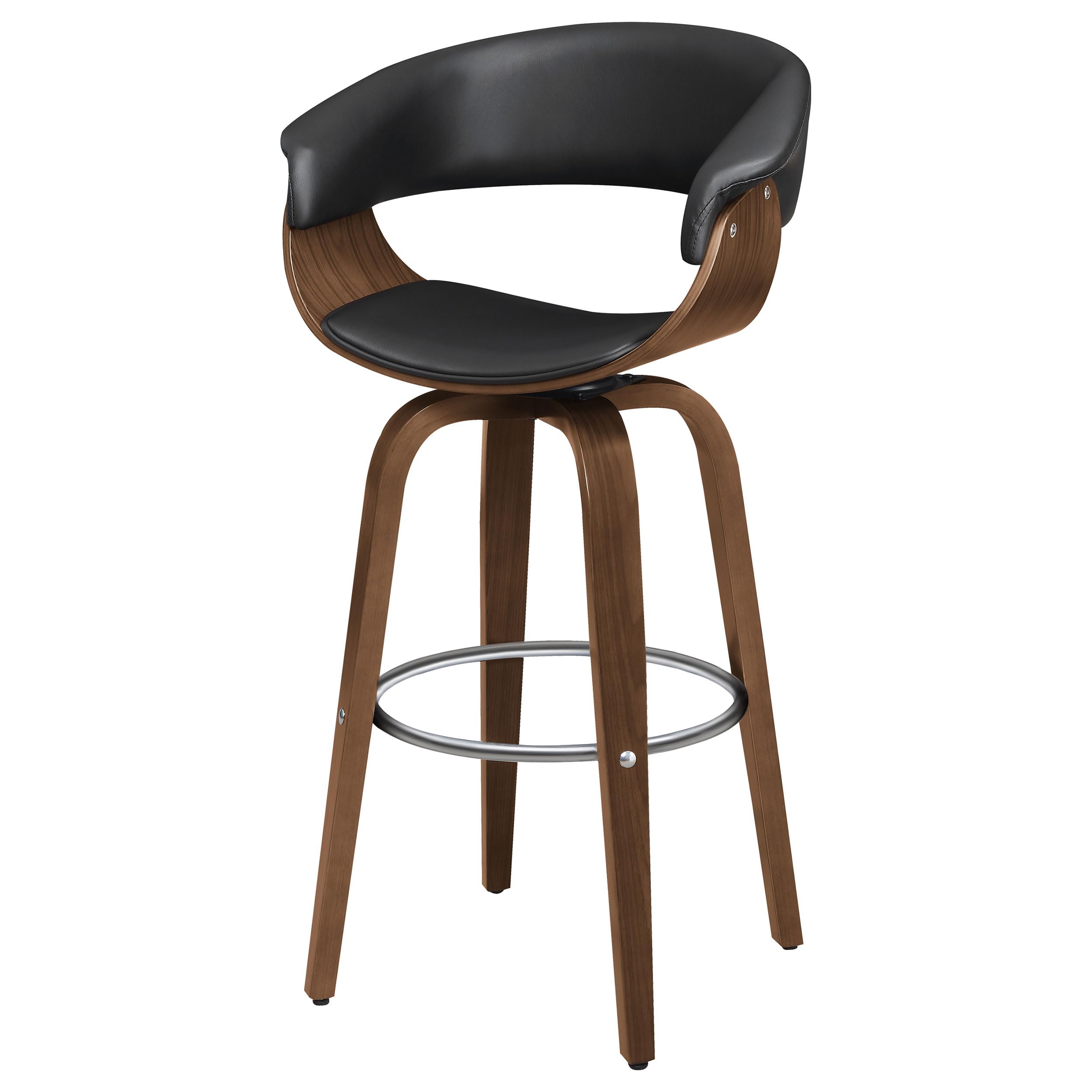 Zion Upholstered Swivel Bar Stool, Walnut and Black