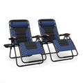 Mfstudio Zero Gravity Chairs Set Of 2, Xl Oversized Outdoor Anti Gravity Chair, Patio Lounge Folding Adjustable Chair With Cup Holder & Padded Headrest, Support 400Lbs,Navy Blue