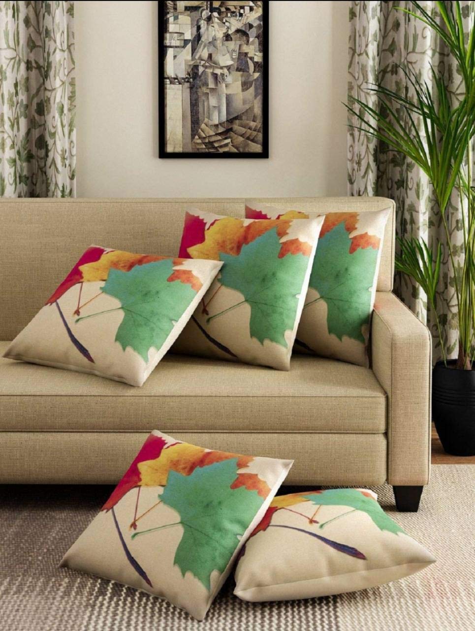 Benchmark Home Furnishings Birds Printed Polyester Jute Fabric Digital Print Cushion Covers (40X40 Cm, Multicolour)  Set Of 5 2