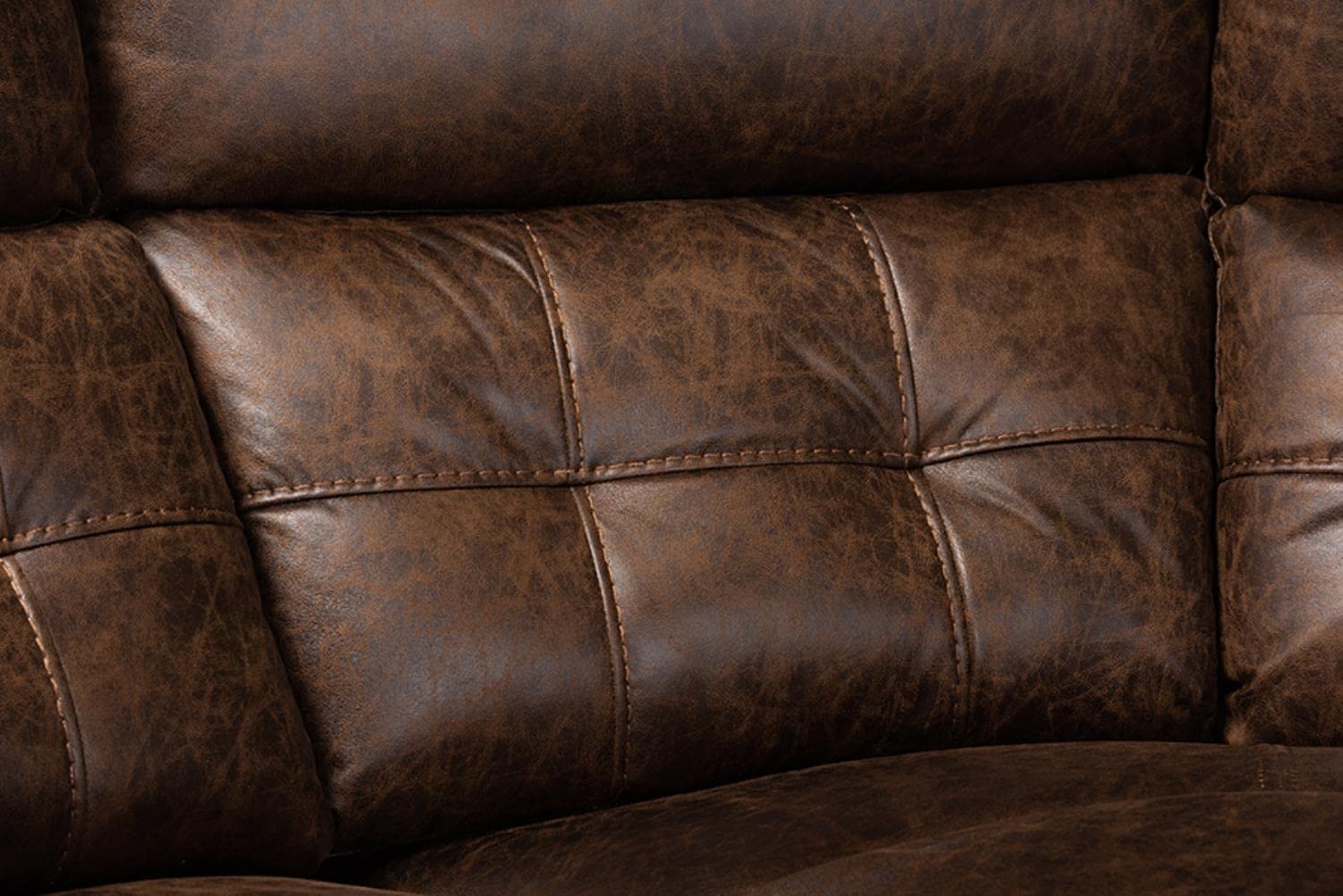 Baxton Studio Vesa Modern and Contemporary Brown Leather-Like Fabric Upholstered 6-Piece Sectional Recliner Sofa with 2 Reclining Seats