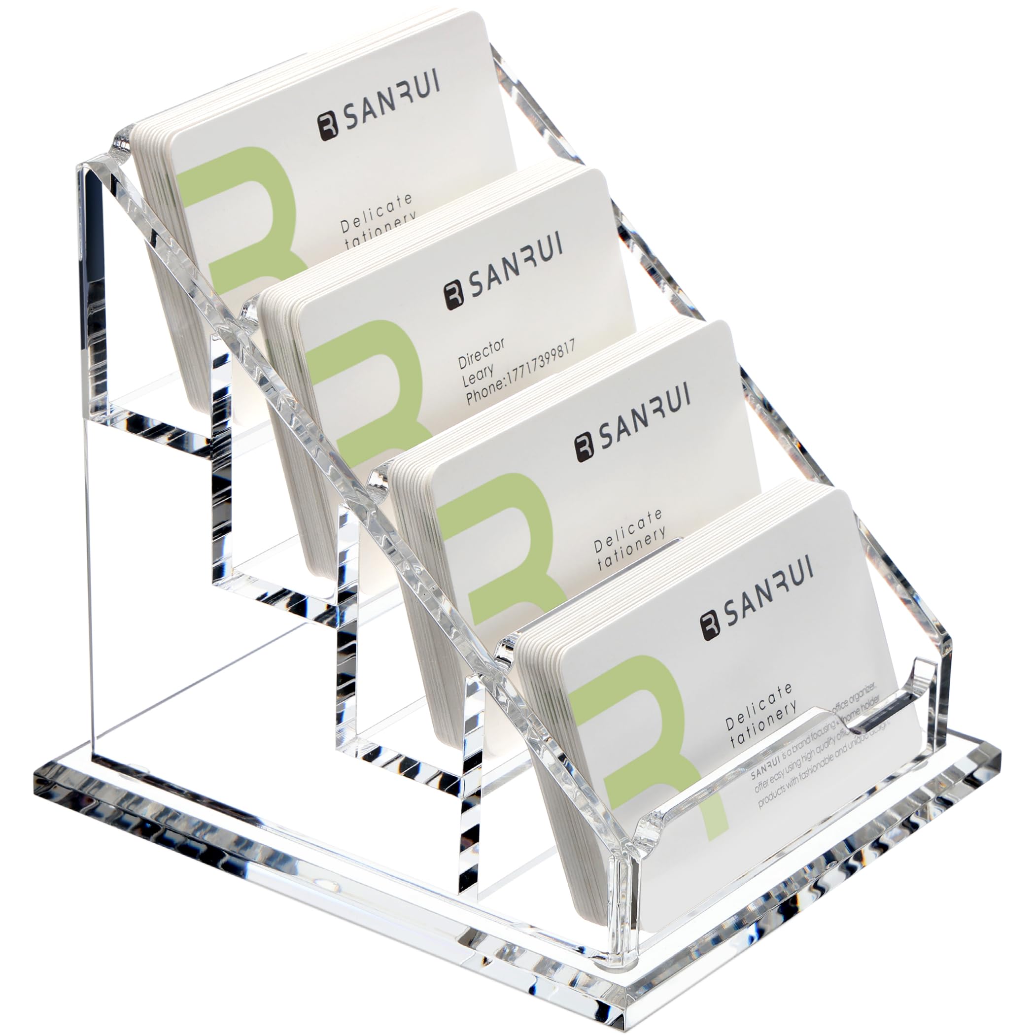 Yuxun Business Card Holder For Desk Clear Acrylic Business Cards Display Stand Name Card Holder Case Organizes 200 Cards-4 Slot
