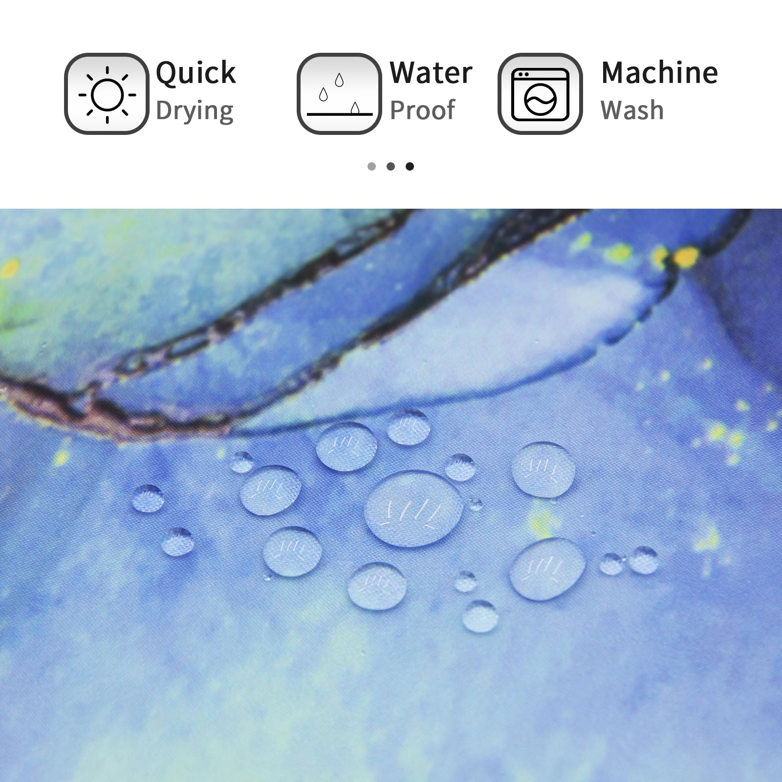 Gibelle Long Shower Curtain 72 X 78, Tall Abstract Marble Fabric Shower Curtain, Blue Purple Jade Texture Gold Stripes Ombre Ink