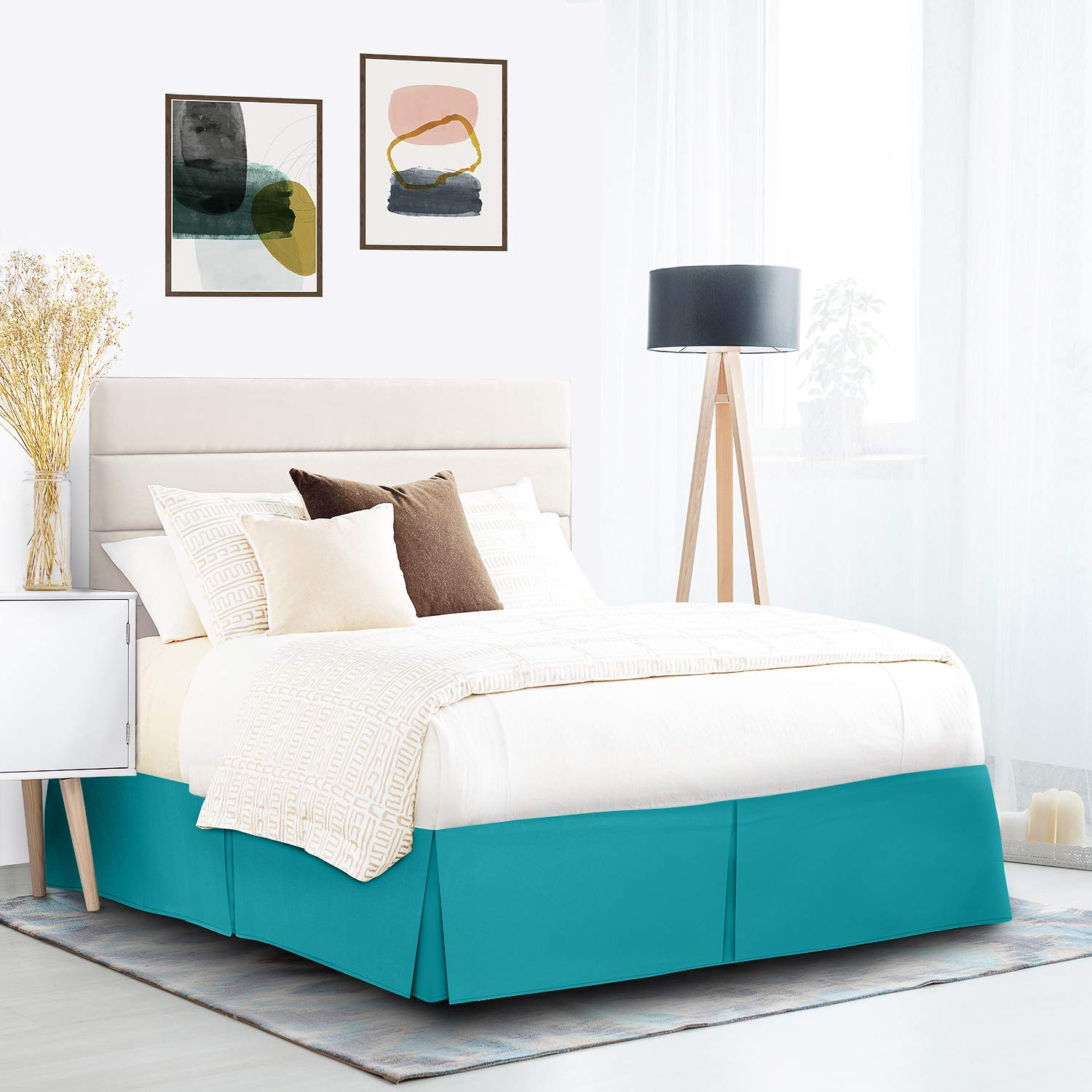 Nestl Teal Bed Skirt Cal King Size - Cal King Bed Skirt 14 Inch Drop - Brushed Microfiber Bed Skirts - Hotel Quality Pleated Bed