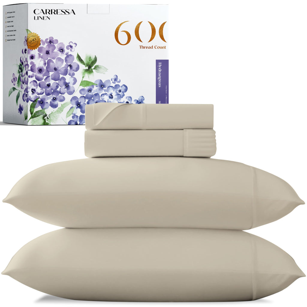 Carressa Linen Luxury Egyptian Cotton King Printed Sheet Set - 600 Thread Count Extra Long Staple 4 Pc Set, Blossom Azure King P