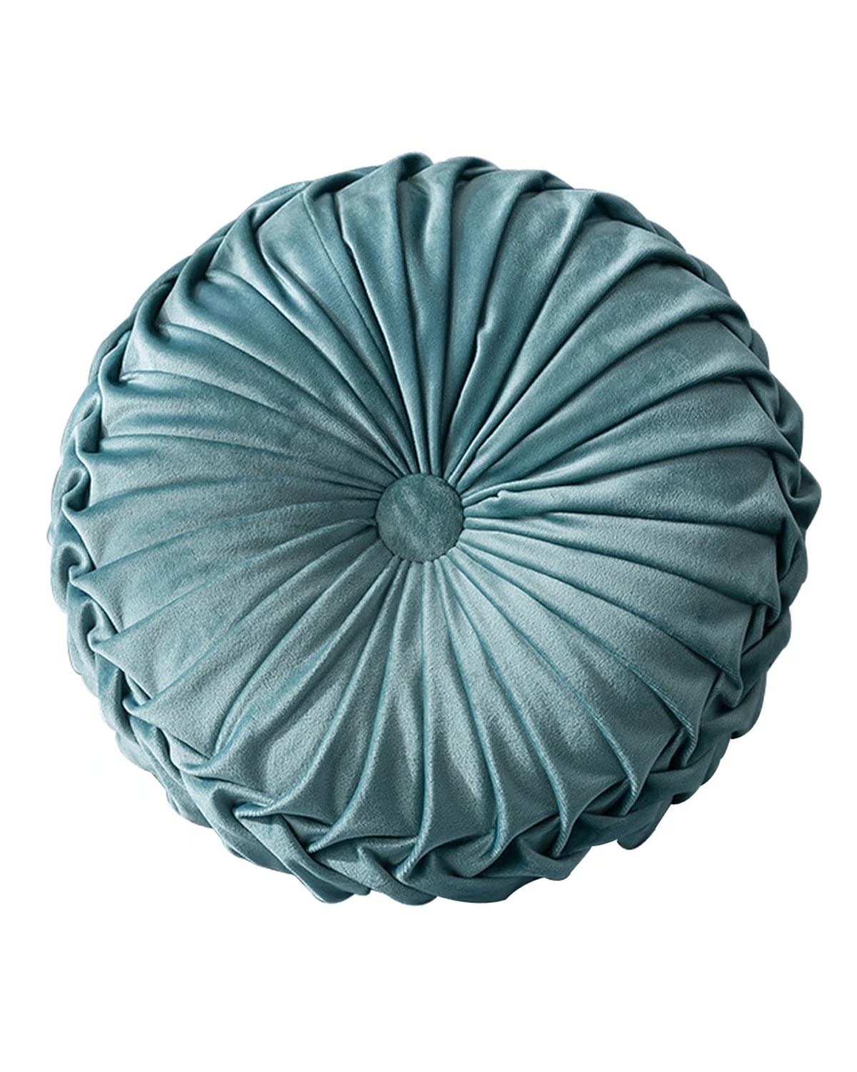 Hlovme Round Velvet Pillow For Couch Small Handmade Decorative Throw Pillow For Bed Bedroom 13.7?Lake Blue