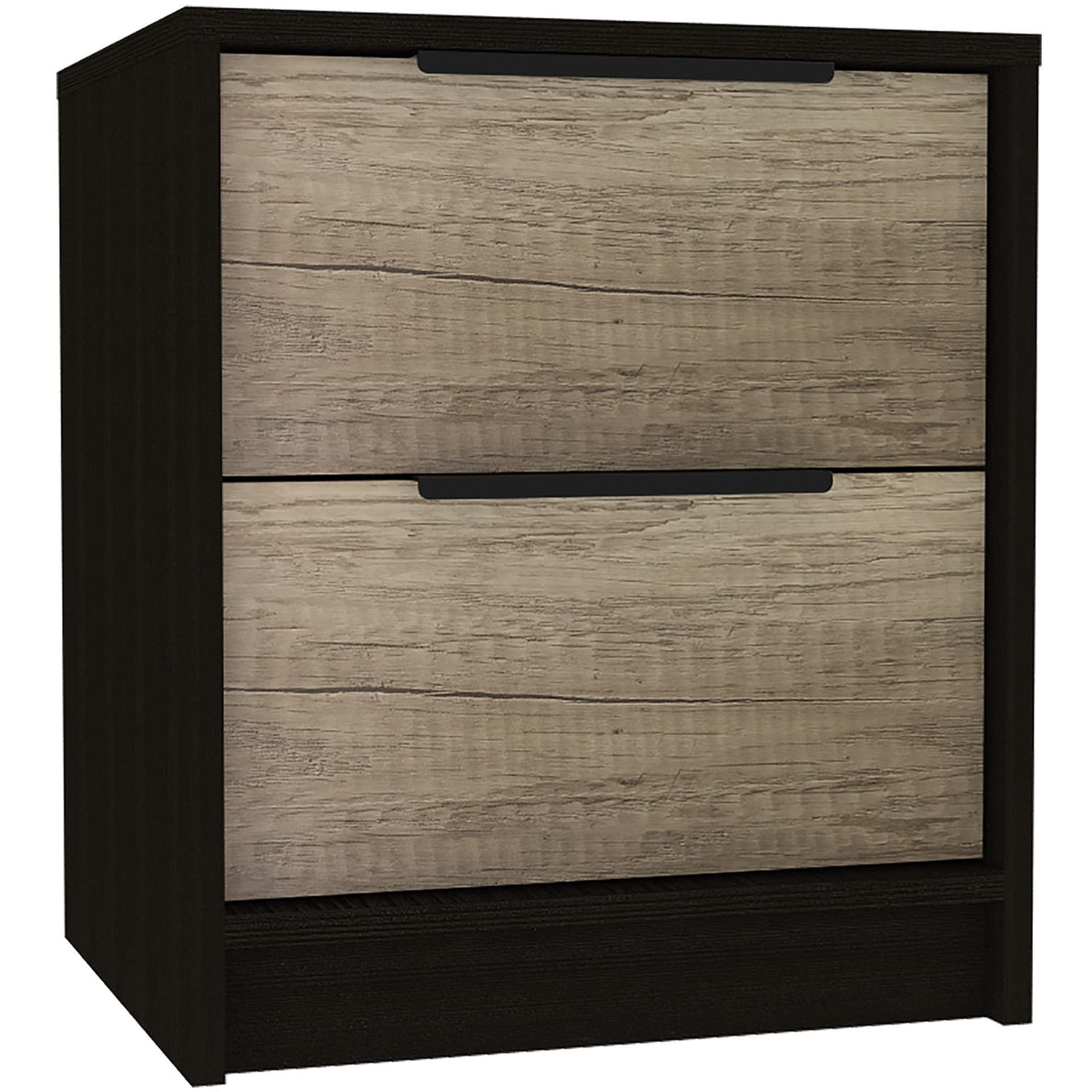 HomeRoots Espresso/Light Oak Wood Black Open Compartment Two Drawer Nightstand