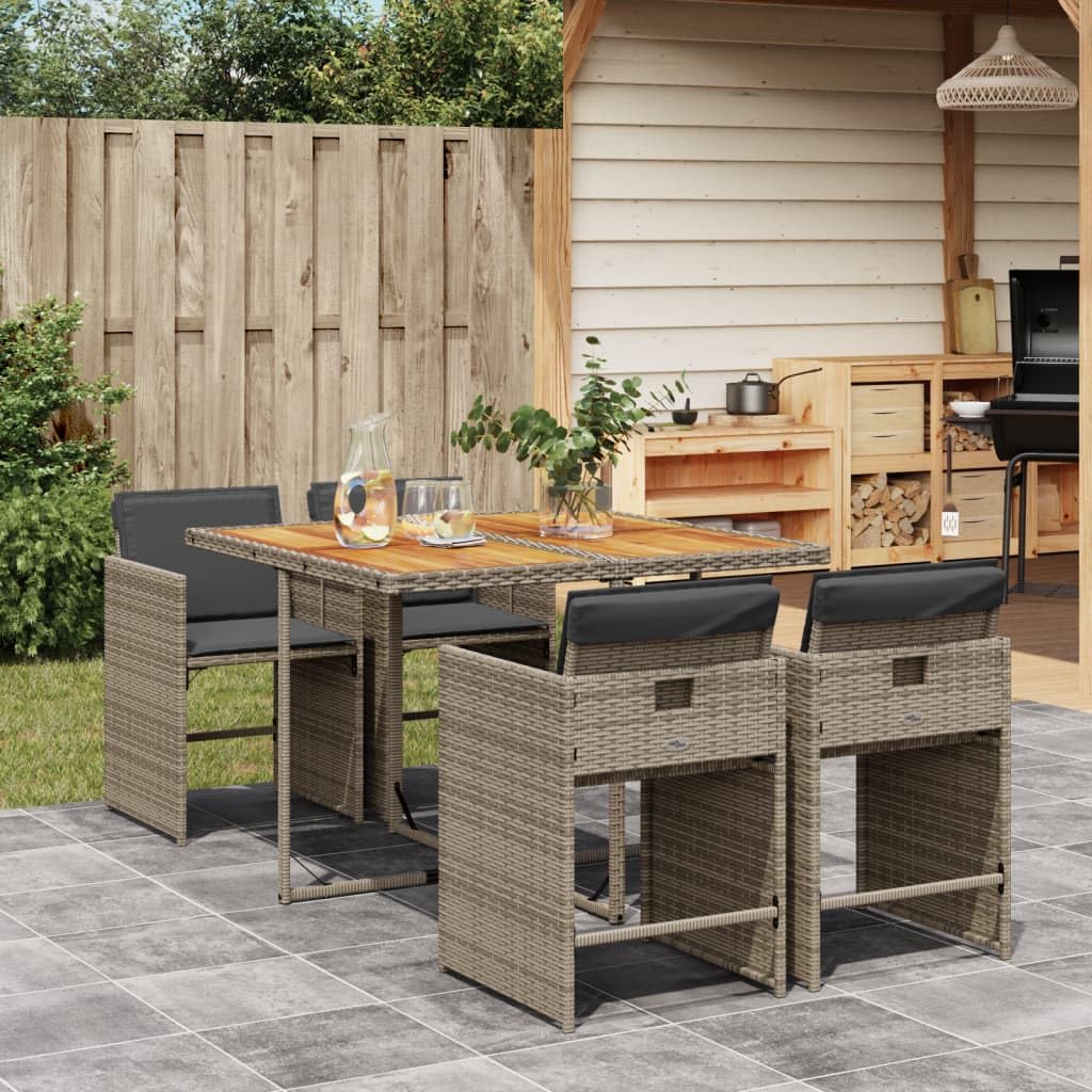 vidaXL Patio Dining Set - 5 Piece Outdoor Furniture with Cushions, PE Rattan, Gray Poly Rattan, Garden/Backyard Patio Set