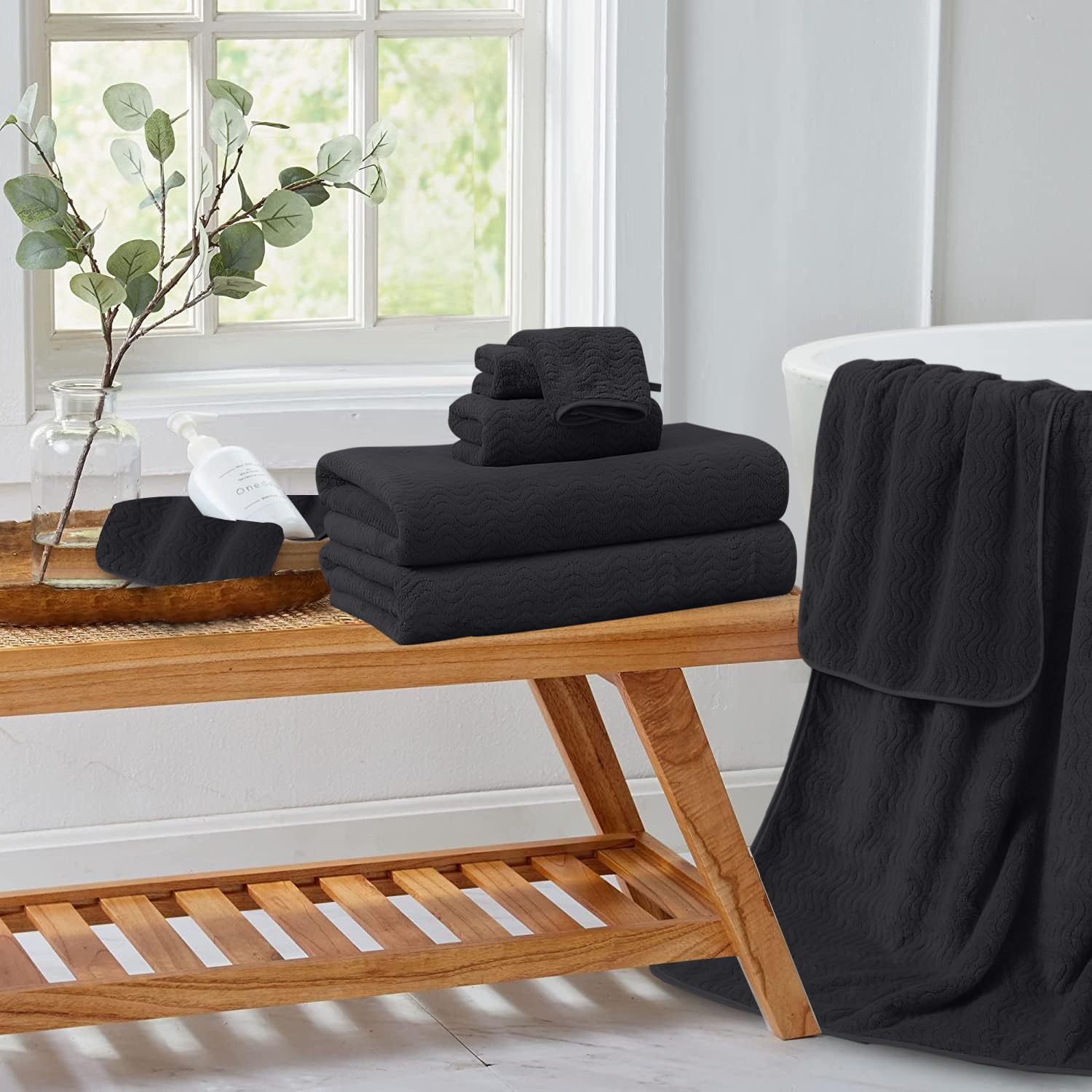 Jessy Home Black 8 Piece Bath Towel Set |2 Oversized Large Bath Sheet,2 Hand Towels,4 Washcloths| Soft Luxury Towel Set For Bath