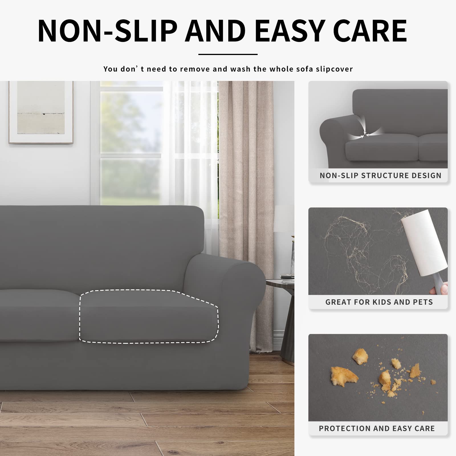 Easy-Going 100% Dual Waterproof 2 Pieces Chair Cover Stretch Soft Couch Cover For Dogs, Sofa Slipcover For 1 Separate Cushion Couch Leakproof Furniture Protector For Kids, Pets Gray