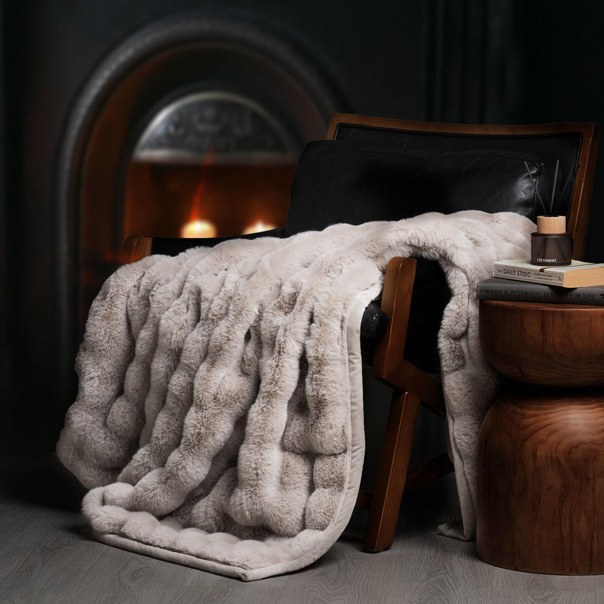 Evergrace Ultra Soft Luxury Fluffy Ridgeline Faux Rabbit Fur Throw Blanket, Thick Warm Bubble Throw For Bed, Cozy Plush Reversib