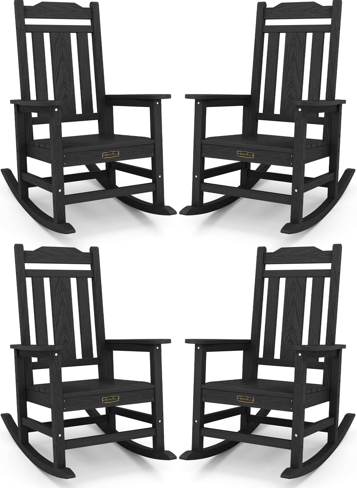 Serwall Red Rocking Chair Outdoor, All Weather Patio Rocking Chair Set Of 4, Hdpe Poly Rocking Chair For Adults, Heavy Duty Front Porch Rocker