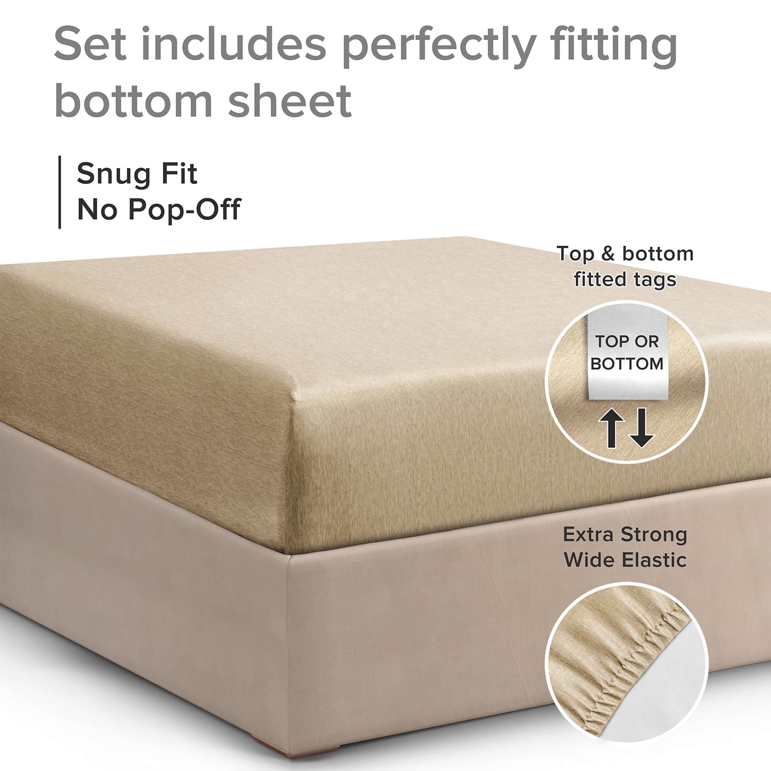 Full Size Fitted Bed Sheet - Hotel Luxury Single Fitted Sheet Only - Fits Mattress Up To 16 - Extra Soft, Wrinkle Free, Breathable Sheet - Bottom Fitted Sheet - Heathered Tan Single Fitted Sheet Only