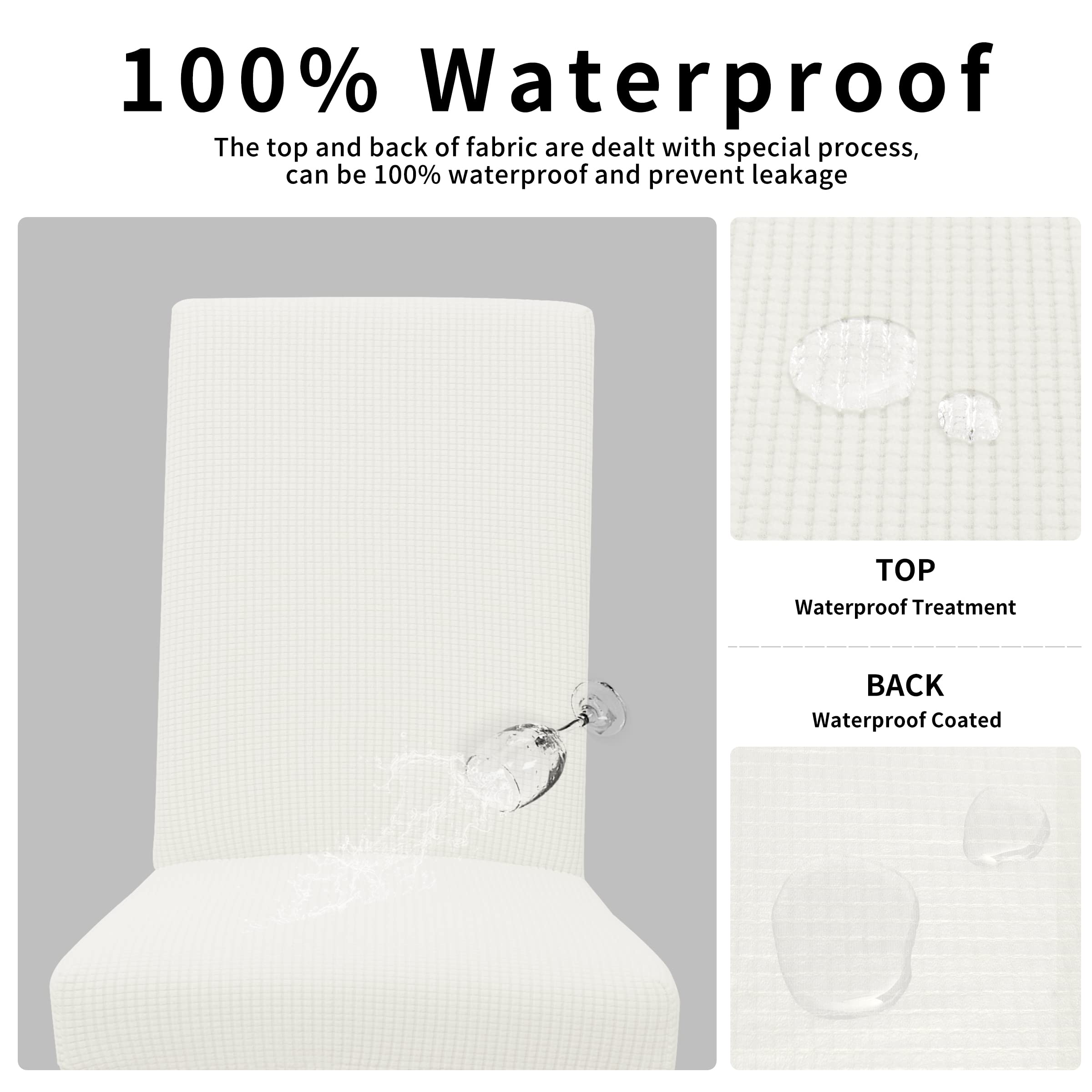 Easy-Going 100% Waterproof Dining Room Chair Cover Set Of 4, Stretch Jacquard Parson Chair Slipcover Removable Washable Chair Protector For Home, Restaurant, Banquet (Xlarge, Cream)