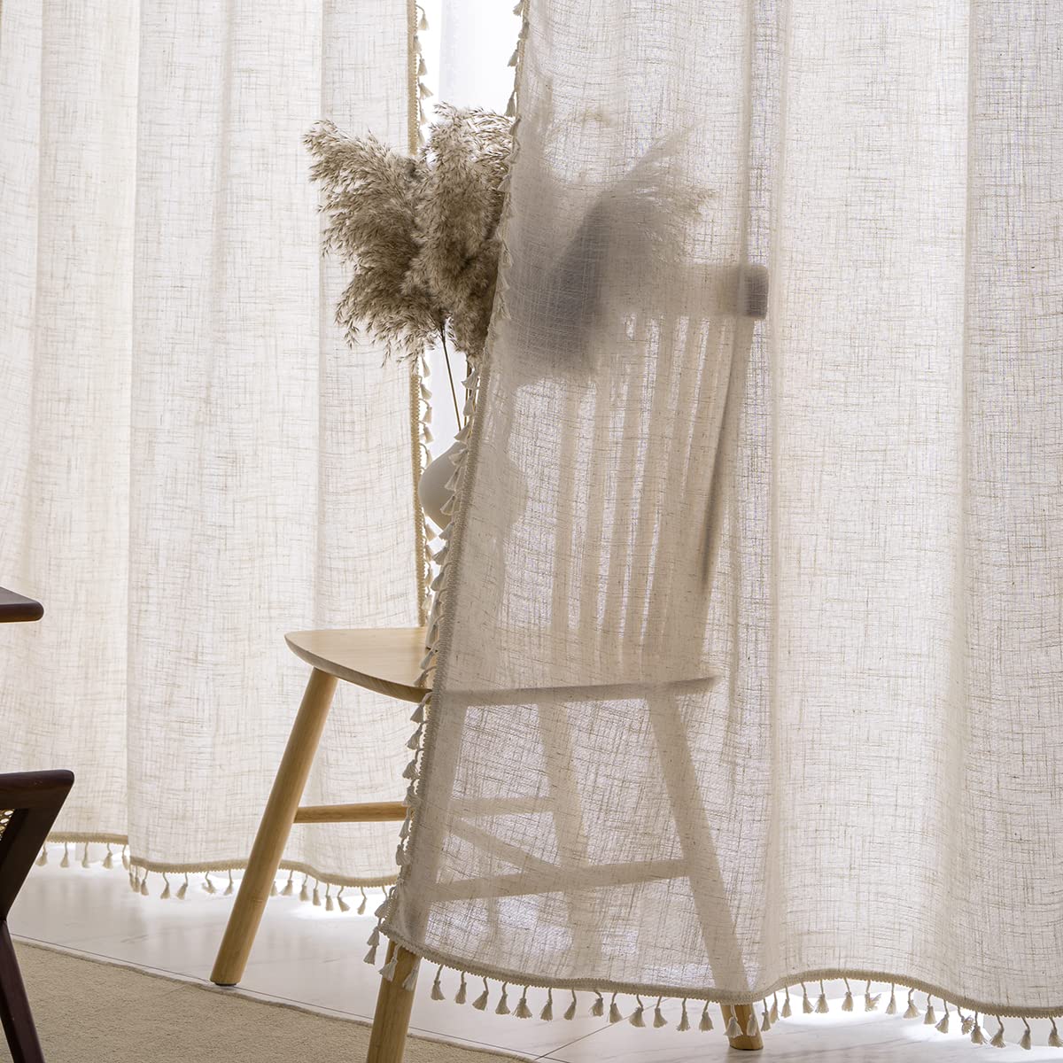 Voilybird Natural Linen Blended Farmhouse Curtains 84 Inches Long Living Room Boho Curtains & Drapes Country Style, W40 X L84, N