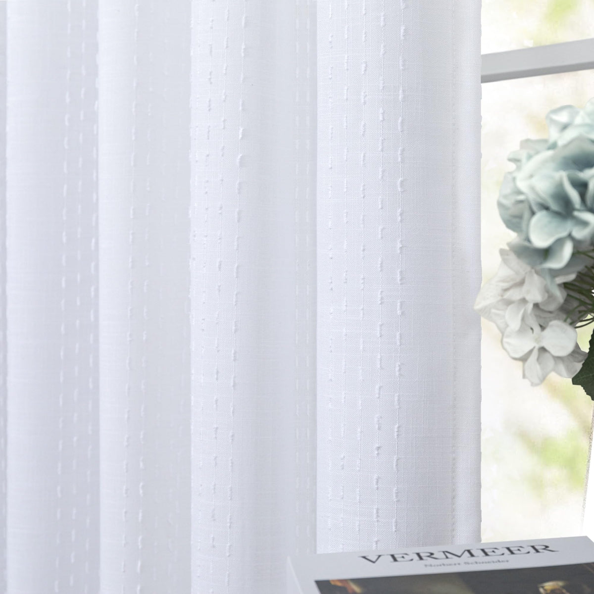 White Linen Patterned Curtains 84 Inch Length For Living Room 2 Panels Back Tab Pinch Pleated Pocket Boho Drapes Lace Cotton Tex