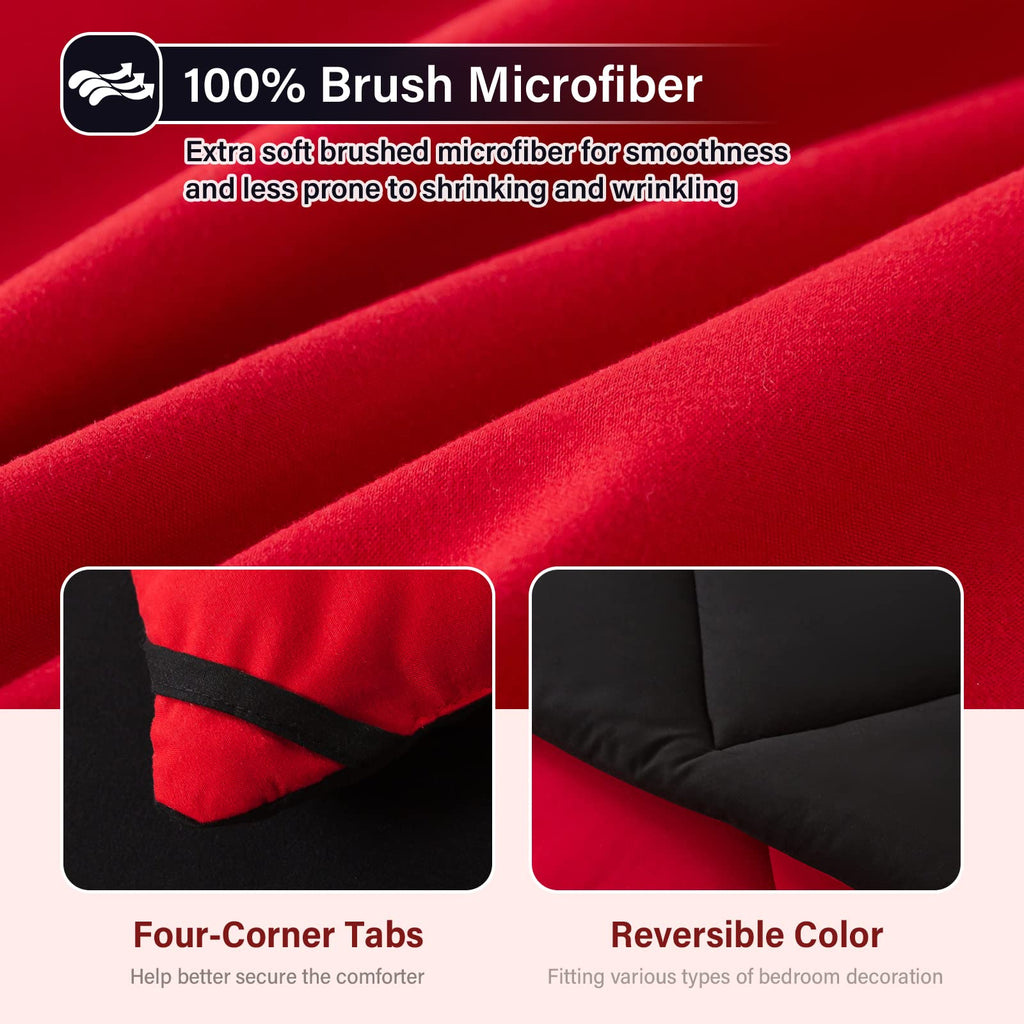Cosybay Bed In A Bag King Reversible Comforter Sets 7Pcs All Season Down Alternative Bedding Sets Red And Black With Comforter,