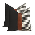 Cygnus 20X20 Pillow Covers Set Of 2 Farmhouse Decor Stripe Patchwork Linen Throw Pillow Covers Modern Faux Leather Covers For Co