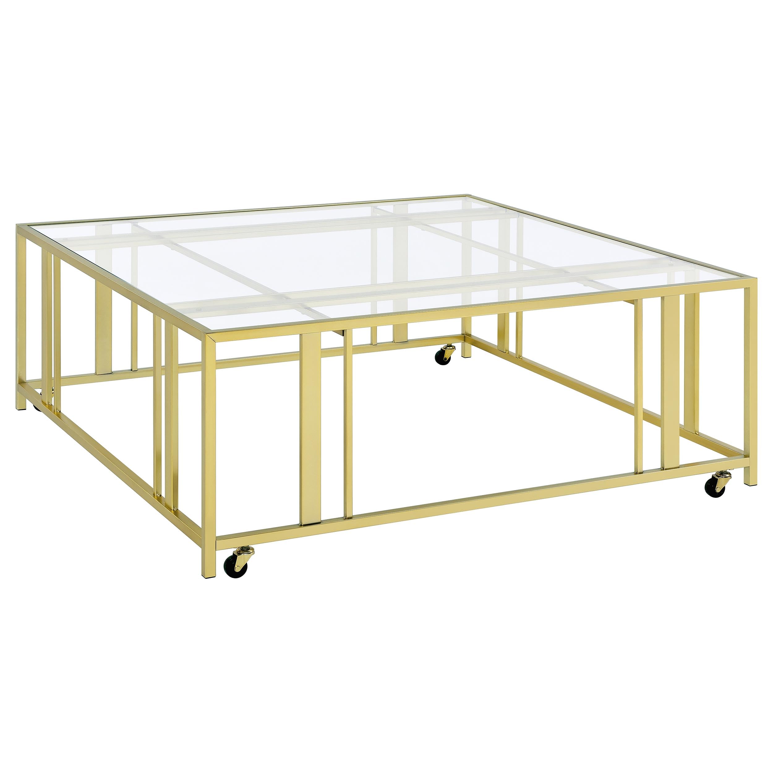 Coaster Home Furnishings Adri Square Glass Top Coffee Table with Casters Matte Brass