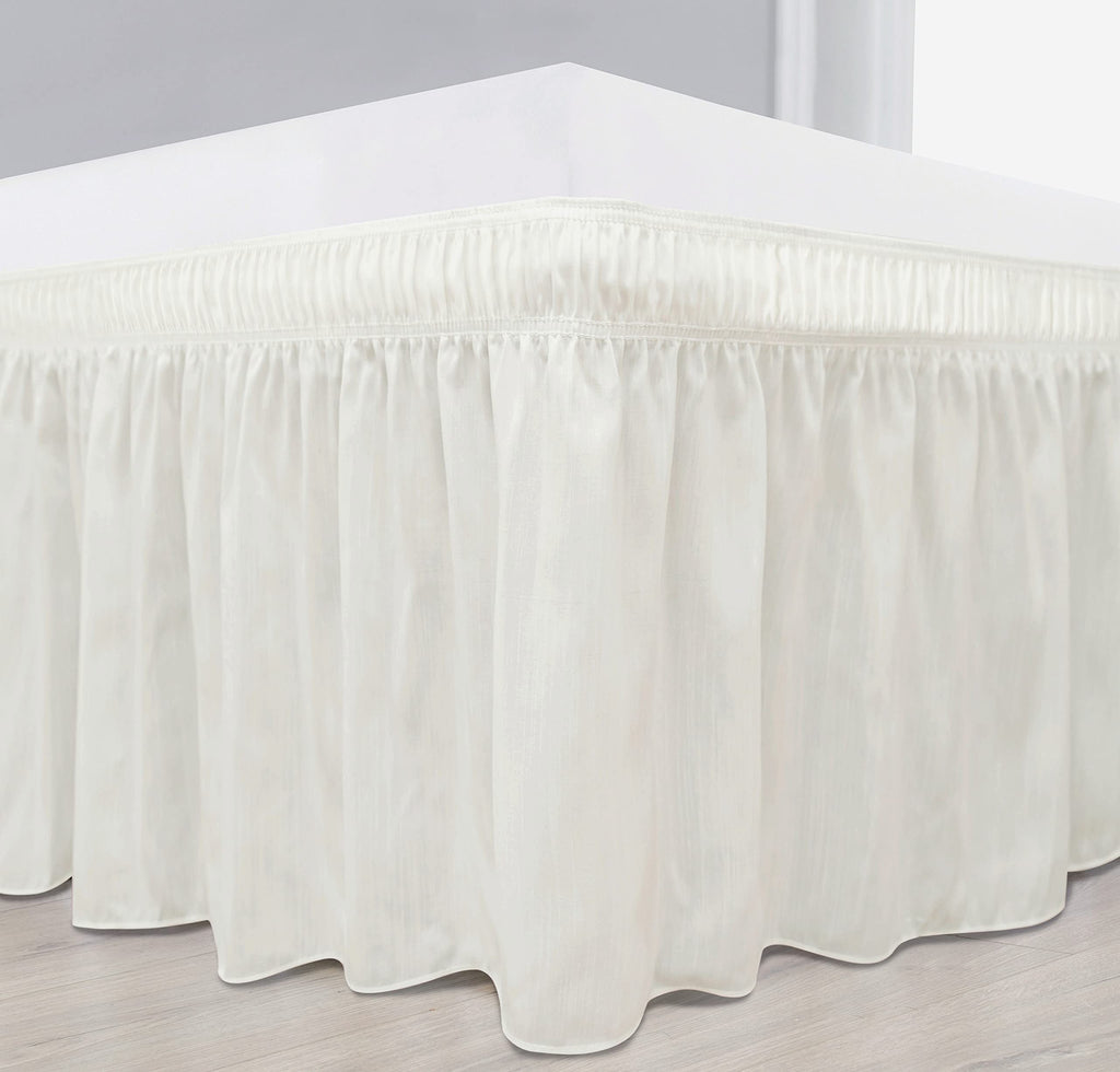 Biscaynebay Wrap Around Bed Skirts For King & Cal King Beds 18' Long Drop, Ivory Adjustable Elastic Dust Ruffles Easy Fit Wrink