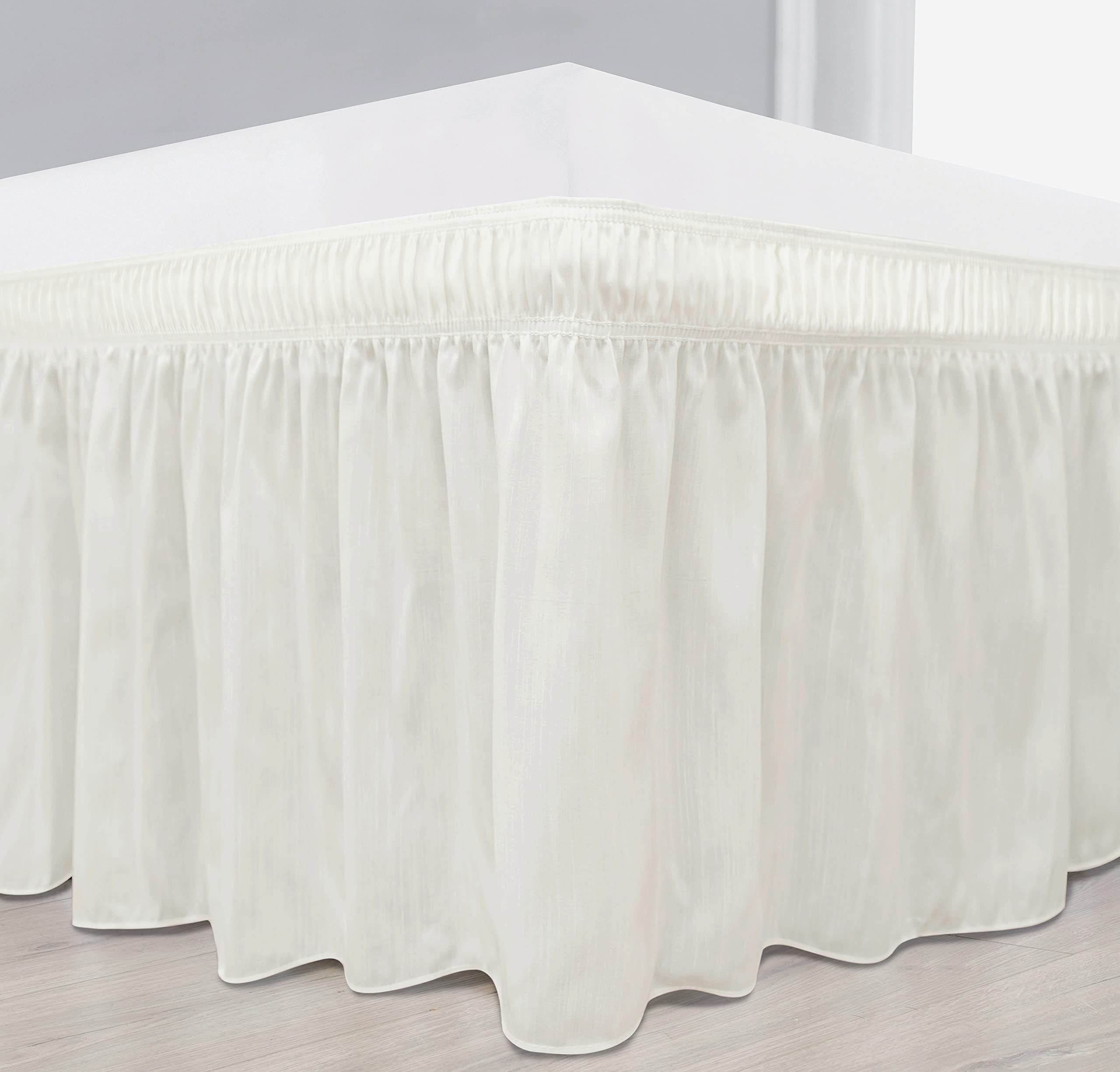 Biscaynebay Wrap Around Bed Skirts For King & Cal King Beds 18' Long Drop, Ivory Adjustable Elastic Dust Ruffles Easy Fit Wrink