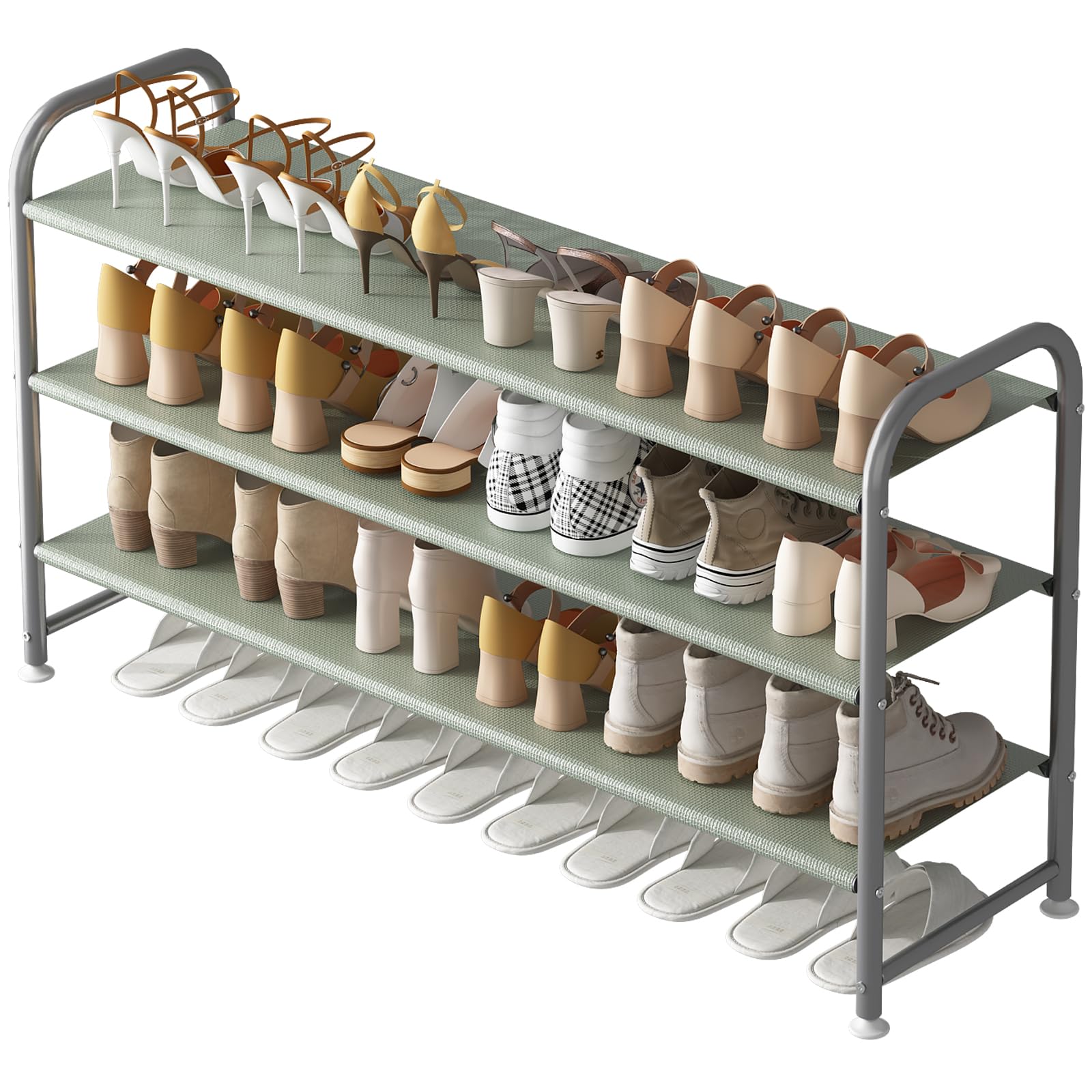 Ingiordar Shoe Rack 3 Tier Long Storage Organizer Wide Metal Shoe Shelf For Closet Entryway Grey