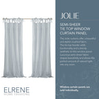 Elrene Home Fashions Jolie Crushed Semi-Sheer Window Curtain, Adjustable Tie-Top Single Panel, 52'' X 84'' (1 Panel), Soft Blue