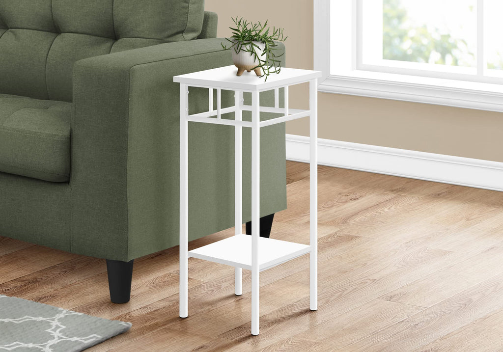 Monarch Specialties I 3279 Accent Table, Side, End, Plant Stand, Square, Living Room, Bedroom, Metal, Laminate, White, Contemporary, Modern