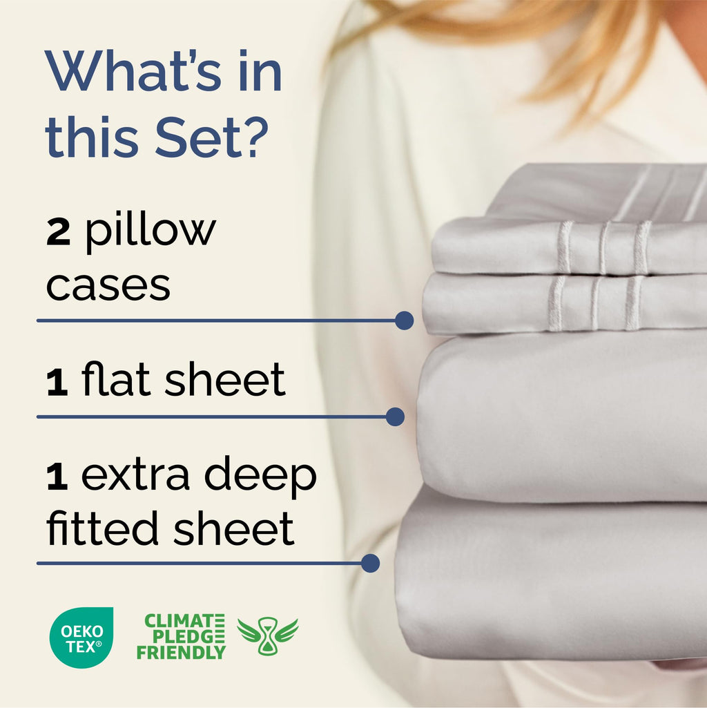 Extra Deep Pocket Full Sheets - 4 Piece Breathable & Cooling Bed Sheets - Hotel Luxury Bed Sheet Set - Soft, Wrinkle Free & Comfy - Easily Fits Extra Deep Mattresses - Deep Pocket French Grey Sheets