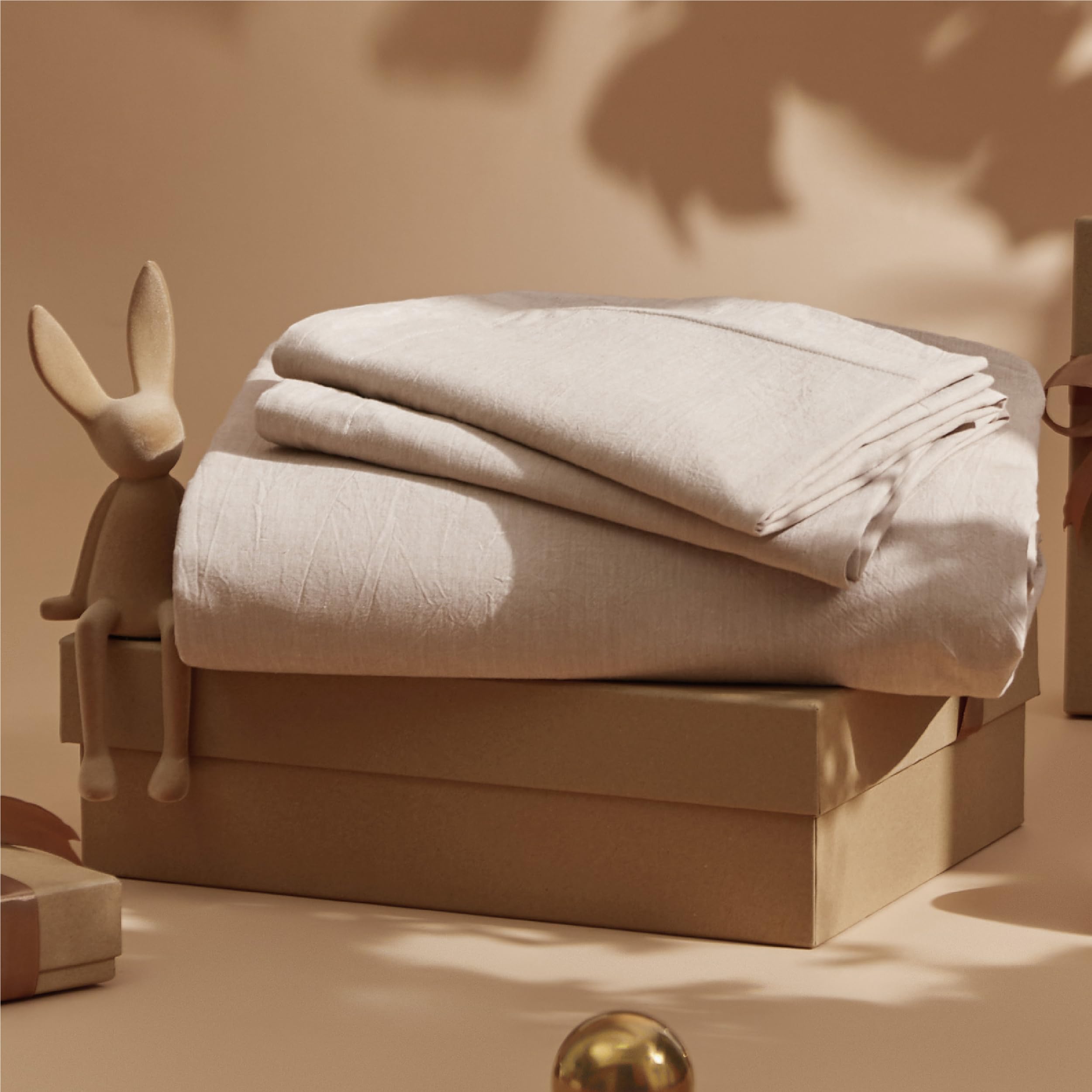 Bedsure 100% Washed Cotton Duvet Cover Full Size - Warm Sand Minimalist Duvet Cover Set Linen Like - 3 Pieces Gentlesoft™ Plain Simple Cotton Bedding Set With 2 Pillow Shams (Warm Sand, Full, 80'X90')