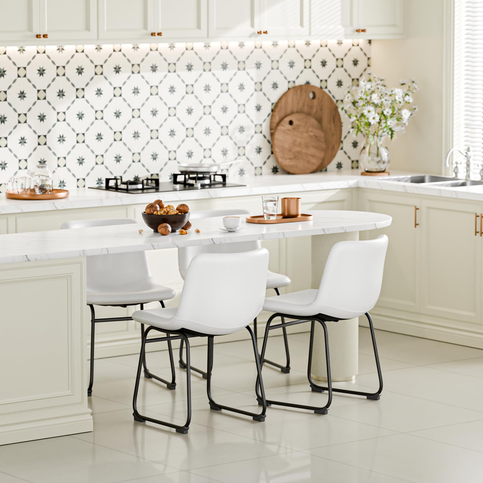 Aowos Dining Chairs Set Of 4, 18 Inch Kitchen Chairs With Back, Faux Leather Dining Room Chairs With Metal Legs For Home, Bistro