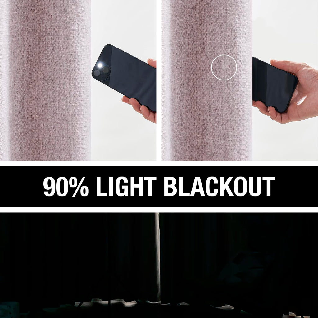 Pink Full Blackout Curtain For Girls Room Heavy Linen Texture Room Darkening Window Treatment Set For Bedroom Basement, Window C