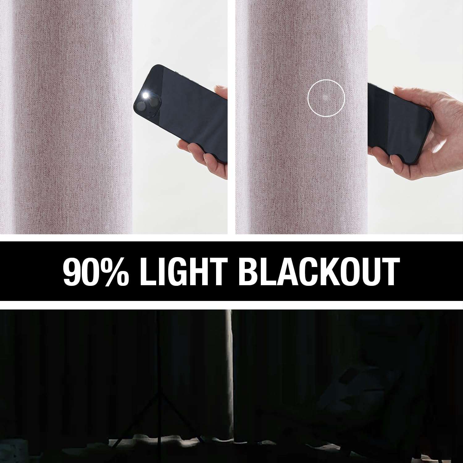 Pink Full Blackout Curtain For Girls Room Heavy Linen Texture Room Darkening Window Treatment Set For Bedroom Basement, Window C