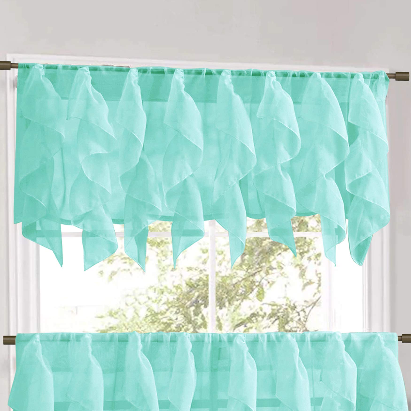 Sweet Home Collection Veritcal Kitchen Curtain Sheer Cascading Ruffle Waterfall Window Treatment-Choice of Valance, 24'' or 36''