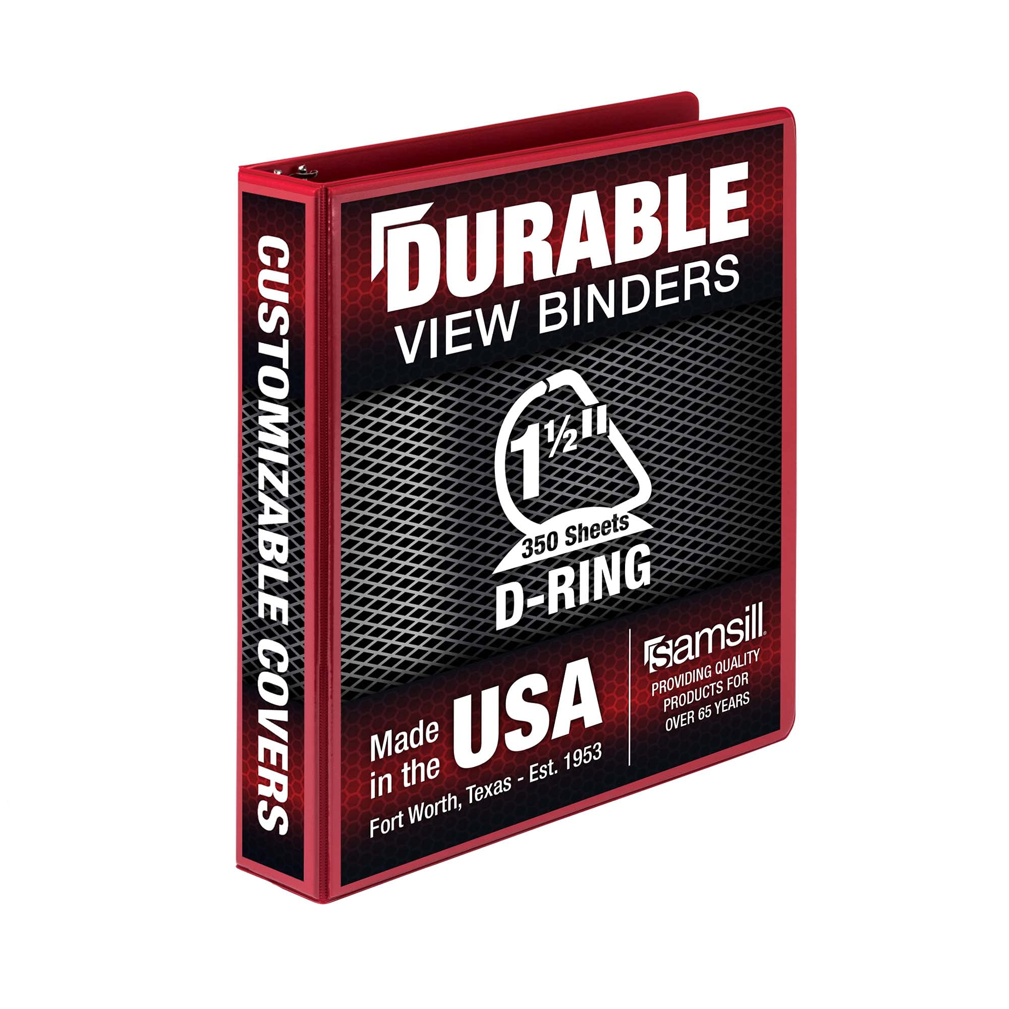 Samsill Durable 1.5 Inch Binder, Made In The Usa, D Ring Binder, Customizable Clear View Cover, Red, Holds 350 Pages