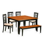 East West Furniture PFNI6-BCH-C 6 Piece Dining Room Furniture Set Contains a Square Kitchen Table with Butterfly Leaf and 4 Linen Fabric Dining Chairs with a Bench, 54x54 Inch, Black & Cherry