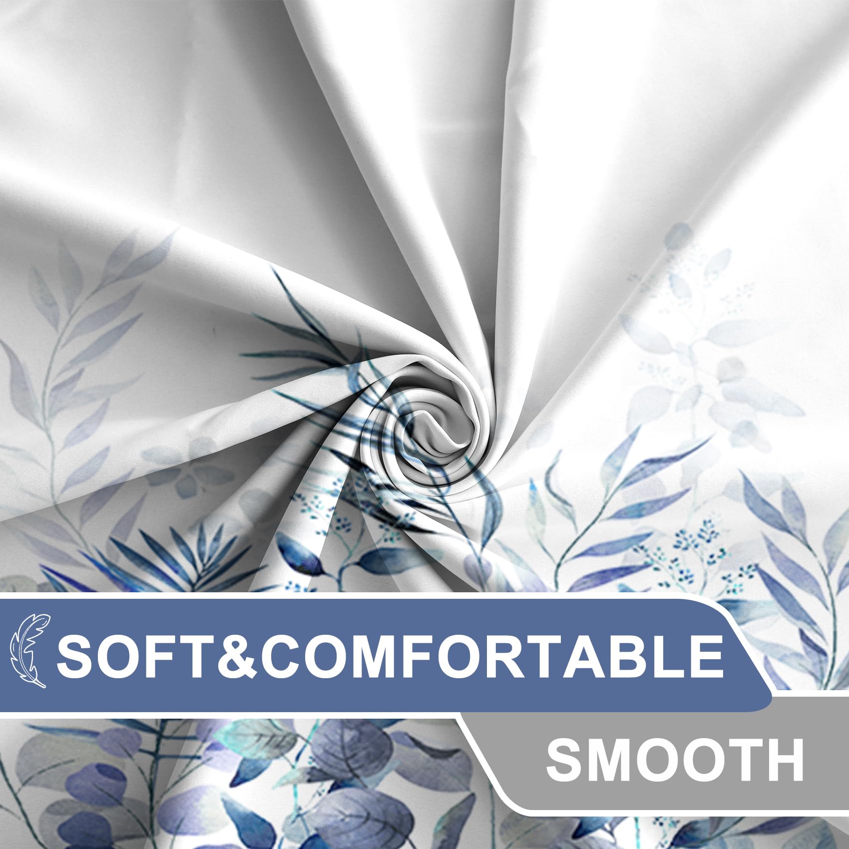 Awert Shower Curtain Plants For Bathroom,Waterproof Quick-Drying Blue Leaves Shower Curtain Set With Hooks 60X72 Inch