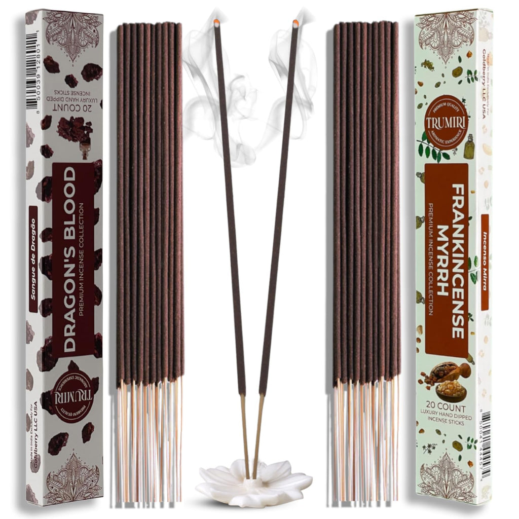 Trumiri Incense Sticks - Combo Pack of 40 Insence-Sticks - 20 Dragons Blood + 20 Frankincense Myrrh - Insenses - Insents - Incen