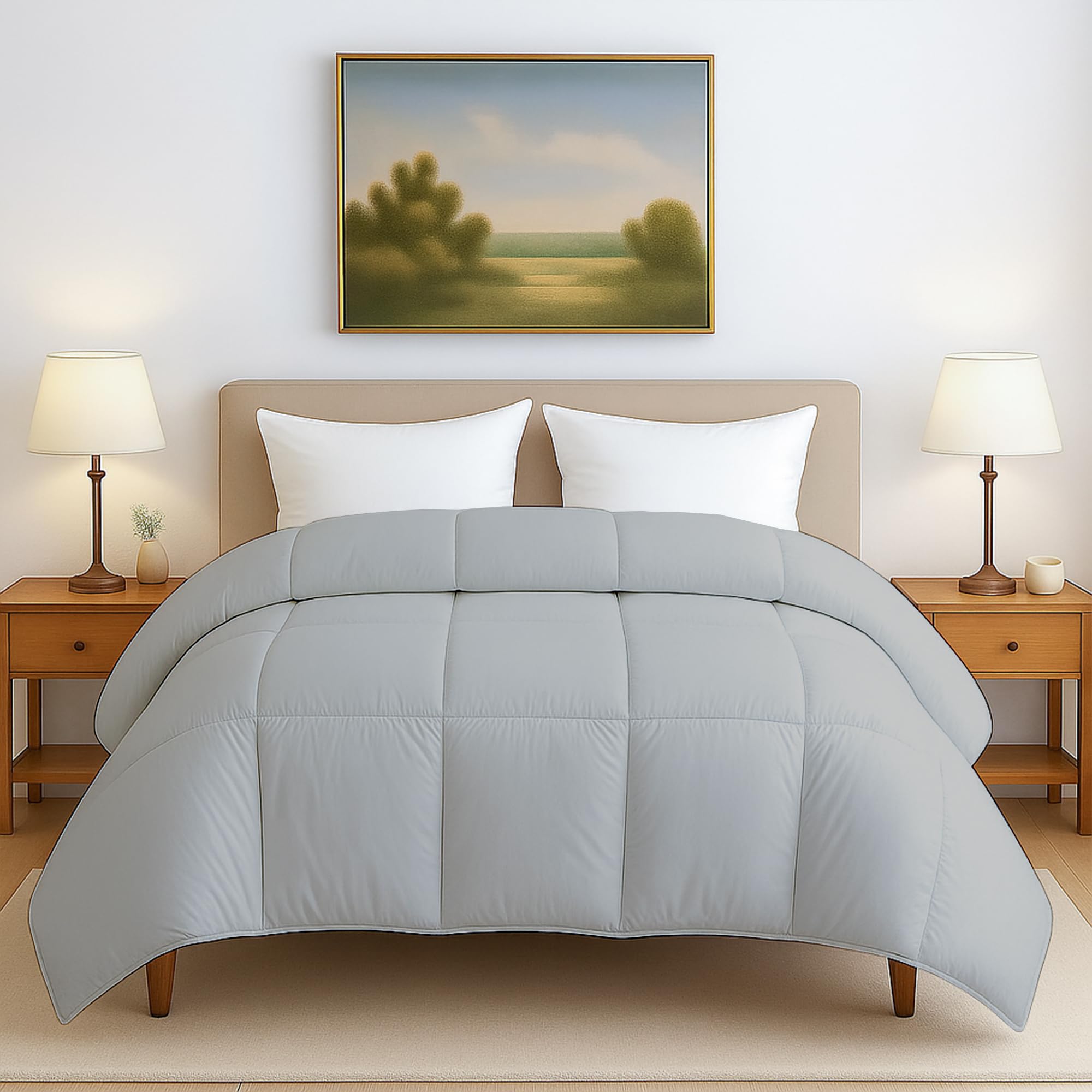 Linenaffairs Winter Comforter For Double Bed  300 Gsm Lightweight & Breathable Quilt Blanket  Silver Grey  90X100 Inch