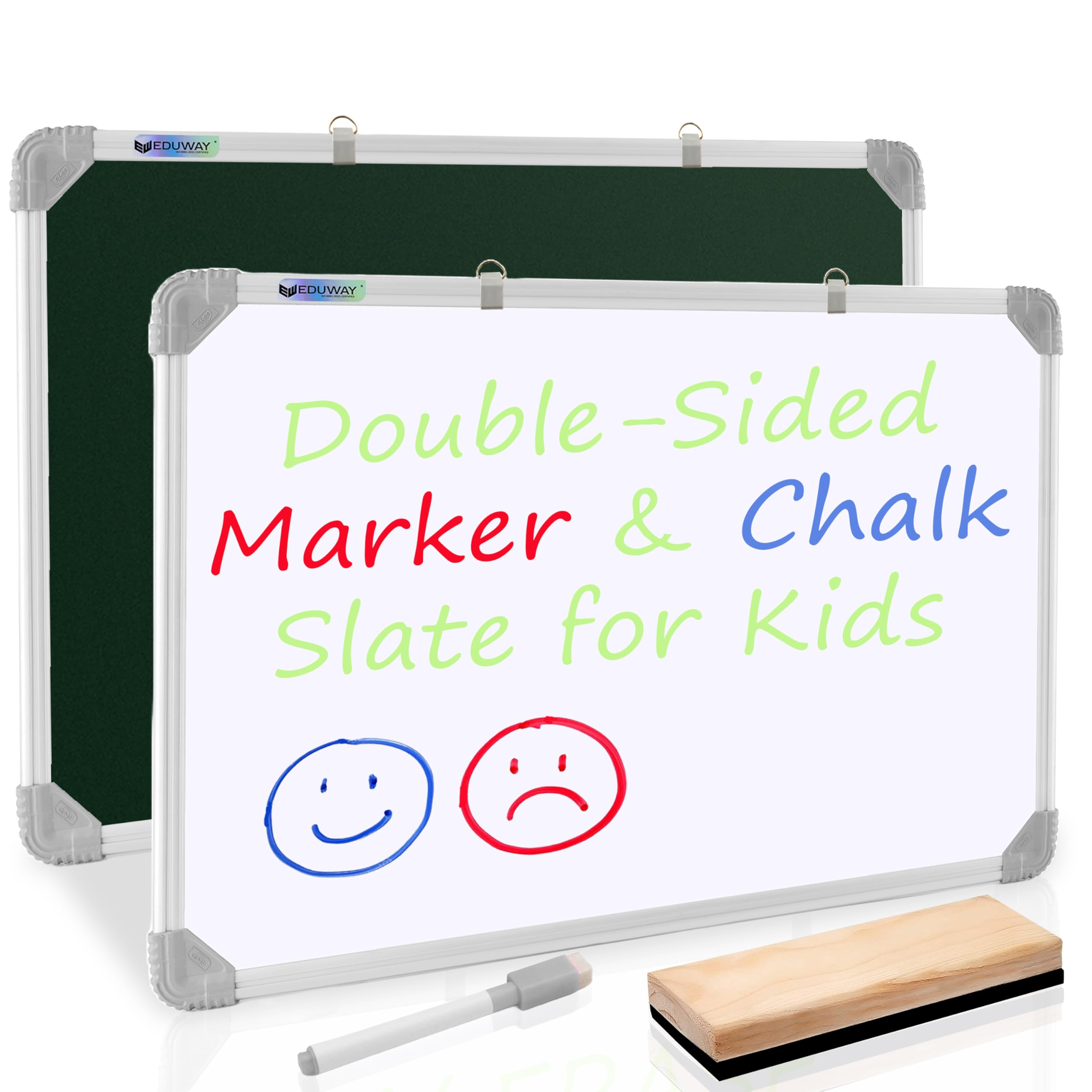 Eduway 2 In 1 Learn N Write 1X1.5 Feet Slate For Kids | With Wooden Duster & Marker | Double Sided Front For Chalk & Reverse Dry