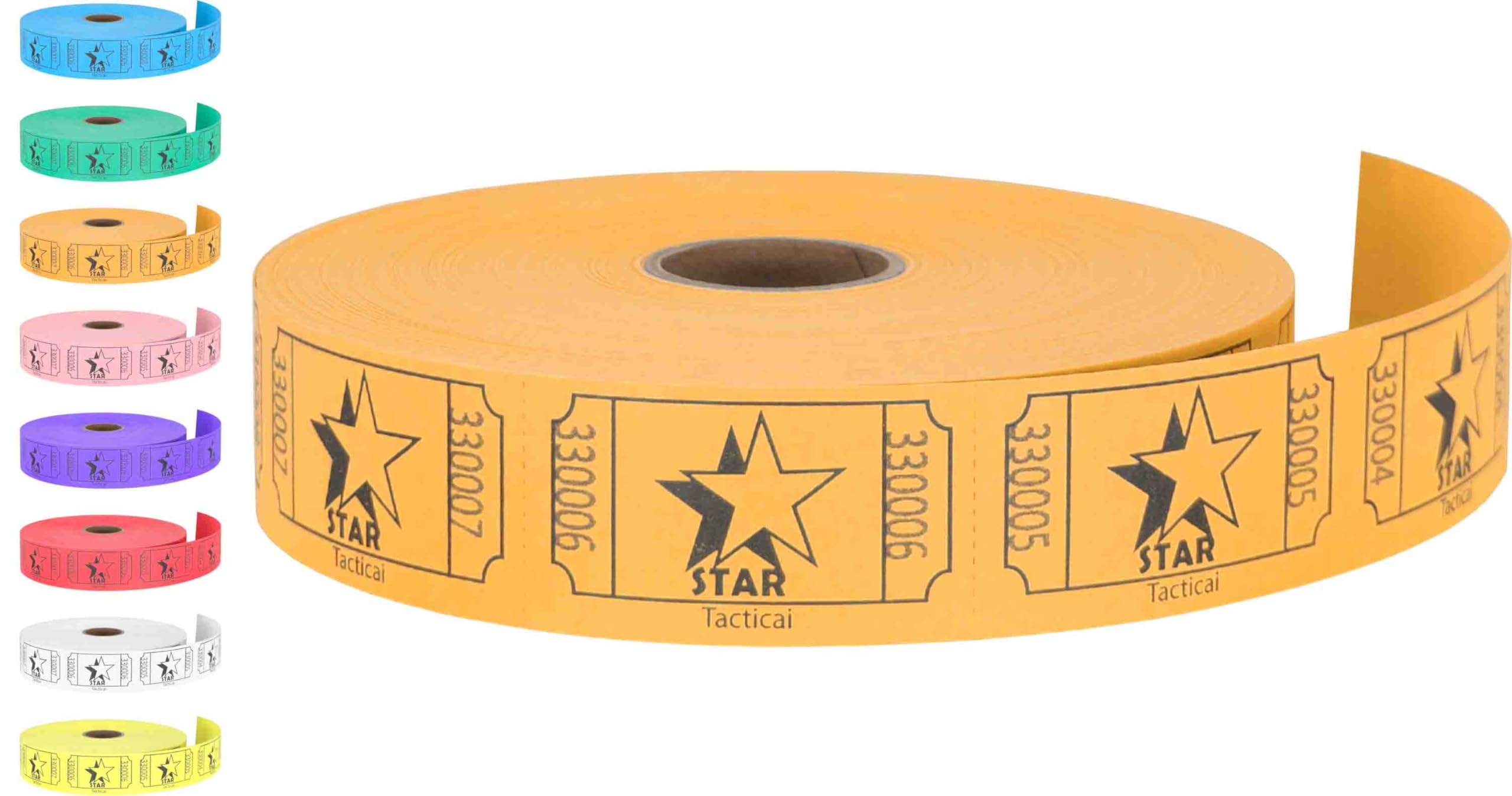 Tacticai 1000 Raffle Tickets, Star, Orange (8 Color Selection), Single Roll, Ticket For Events, Entry, Class Reward, Fundraiser