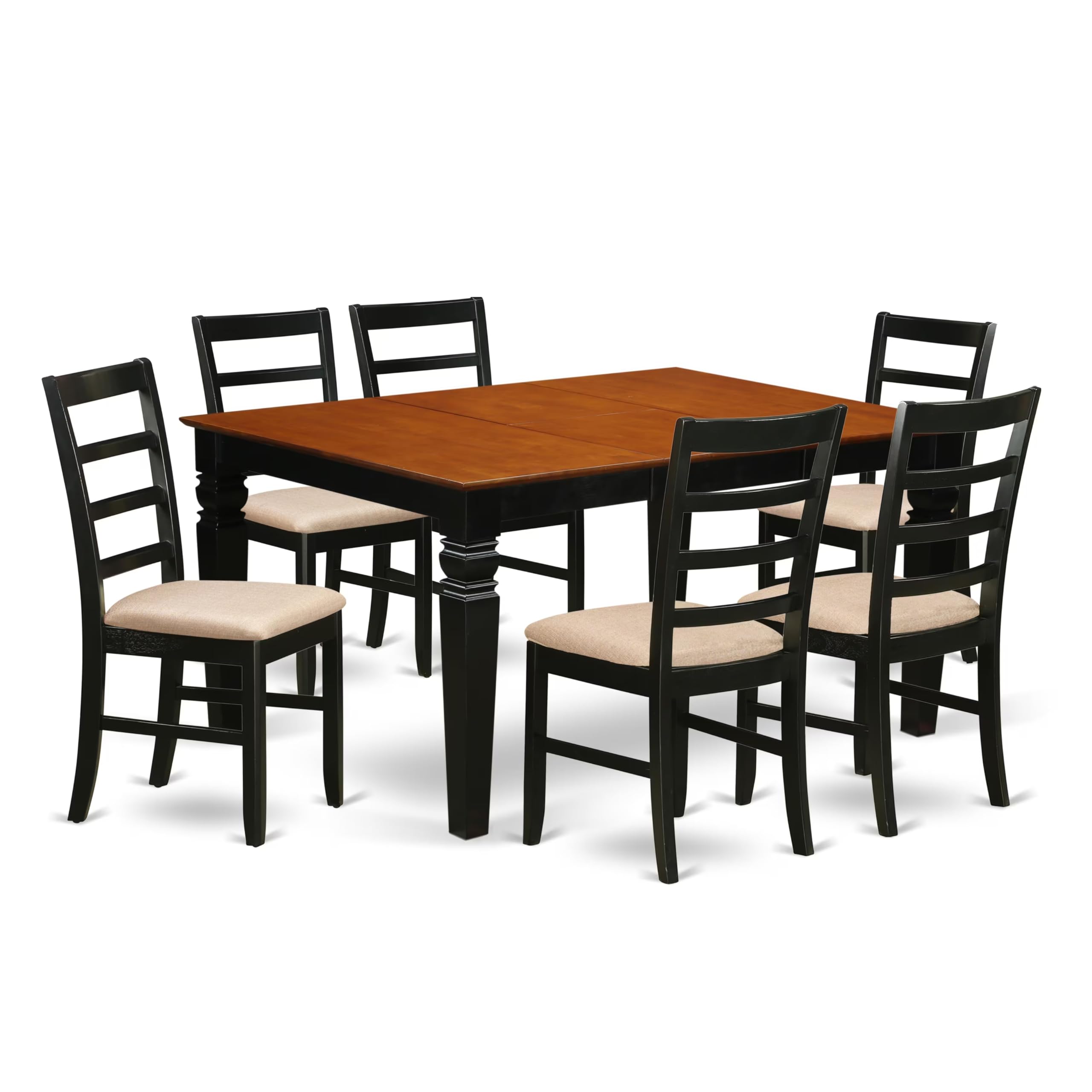 East West Furniture WEPF7-BCH-C 7 Piece Dining Set Consist of a Rectangle Dining Room Table with Butterfly Leaf and 6 Linen Fabric Upholstered Chairs, 42x60 Inch, Black & Cherry