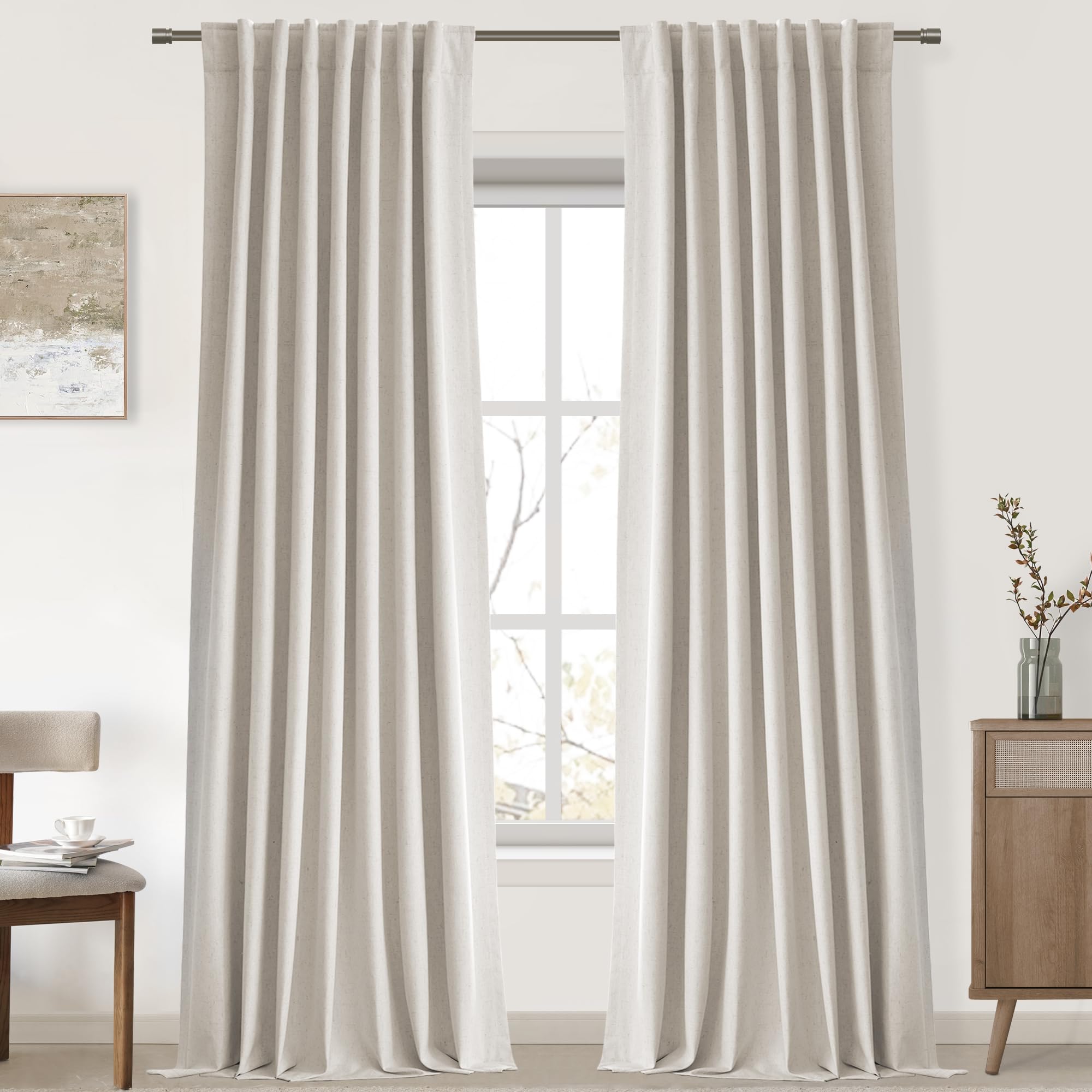 Uhitech Cream Curtains 120 Inches Long For Bedroom Curtains Window Linen 100% Blackout Curtains Thermal Curtains Black Out Curta