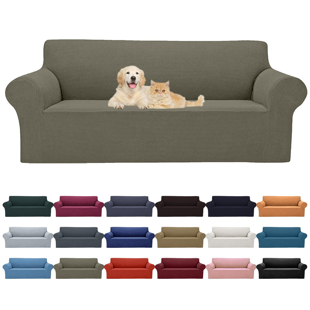 2025 New Stretch Oversized Sofa Slipcovers Couch Sofa Cover For 4 Seater Furniture Protector Covers With Elastic Bottom Jacquard Fabric Small Checks For Pets, Kids - Khaki