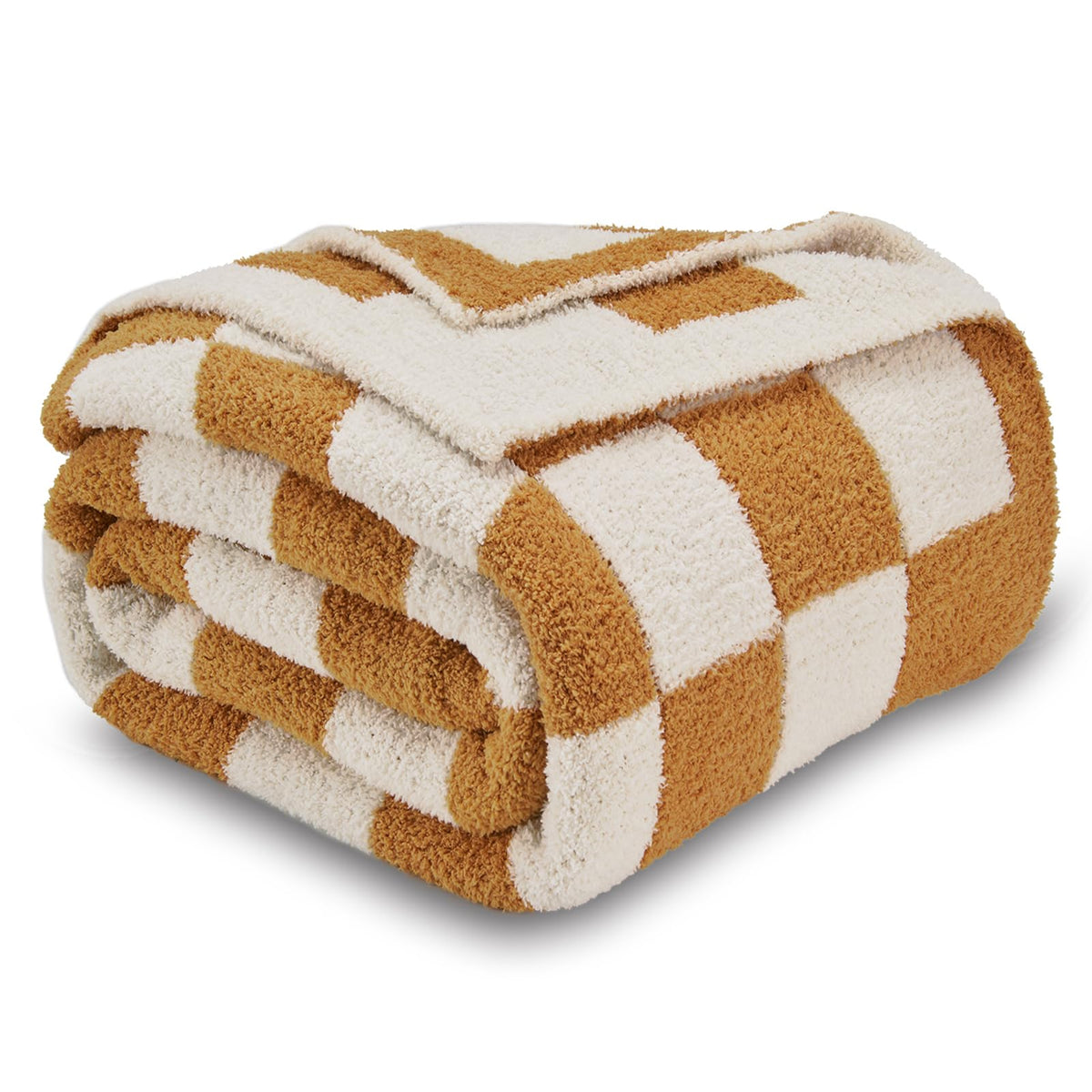 Cozecube Checkered Blanket,Ultra Soft Cozy Orange Checkered Throw Blanket, Warm Fluffy Checkerboard Throw Blanket, Orange And Wh