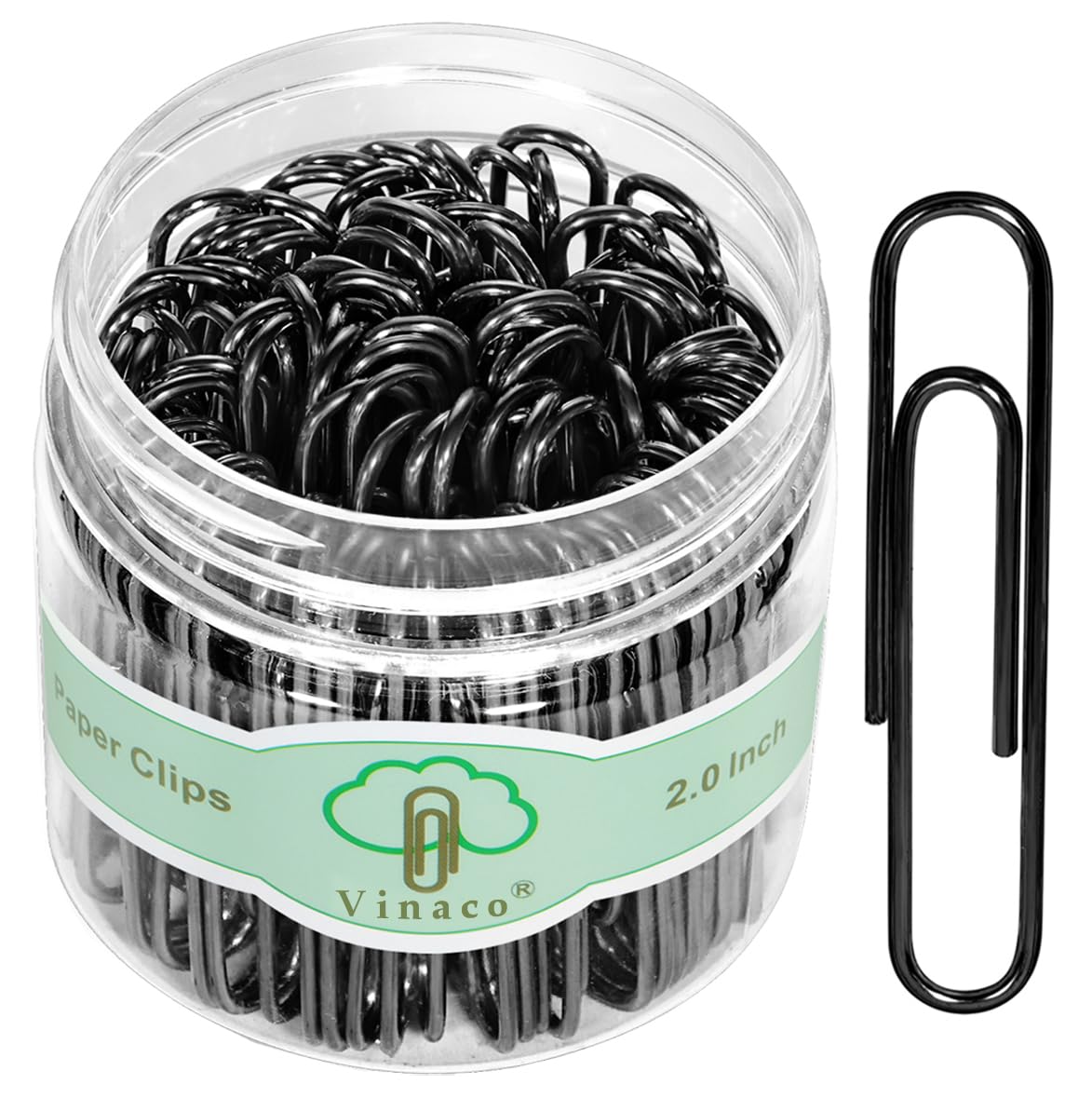 Vinaco Paper Clips Black, 100 Pack Large Paper Clips 2 Inch (50 Mm), Durable & Rust Resistant, Jumbo Paper Clips. Great For Offi