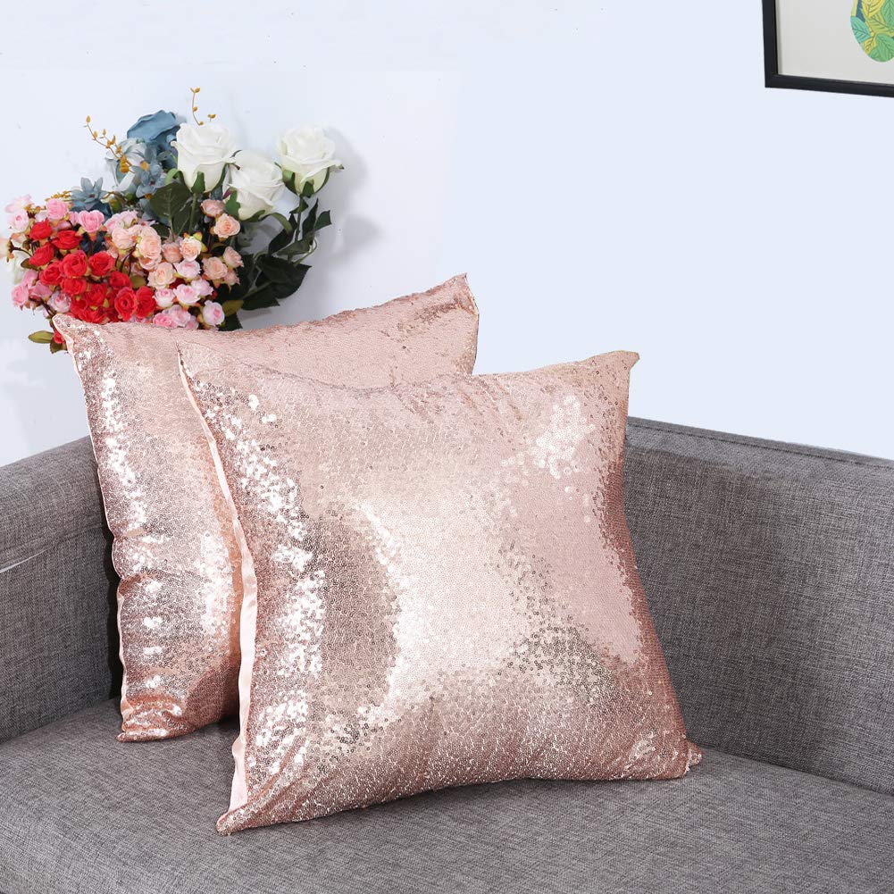 Eternal Beauty Set Of 2 Sequin Rose Gold Pillow Cover Decorative Throw Pillow Covers For Couch Sofa Throw Pillows 18 X 18 Inches