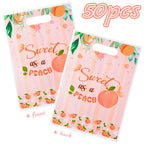 Haooryx 50Pcs Sweet As A Peach Party Favor Bags, Plastic Goodie Candy Bag Gift Wrapping Bags Birthday Gift Accessories Treat Bag